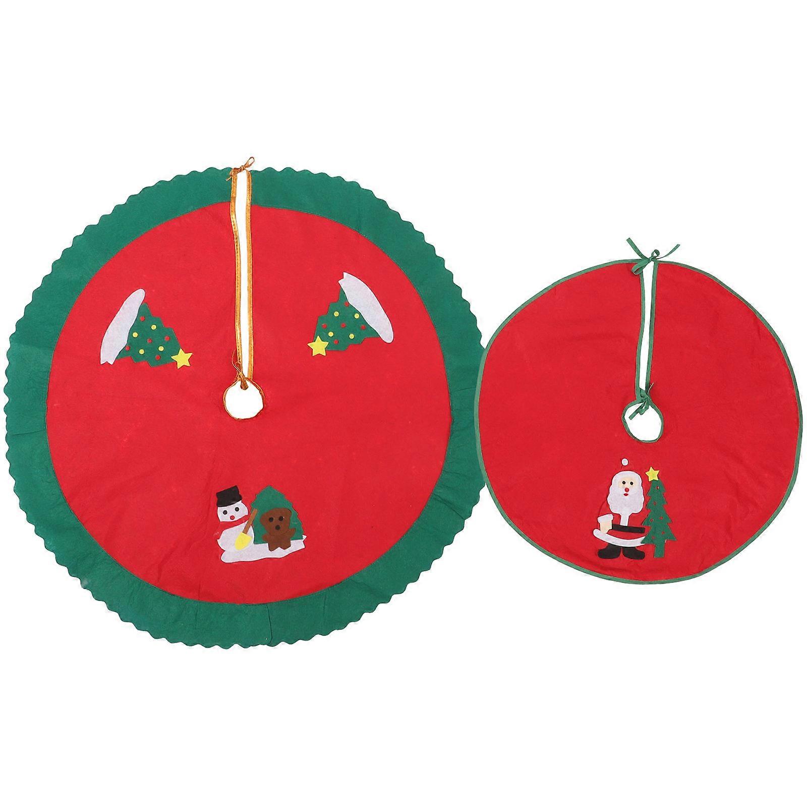 Christmas Tree Skirts Set of 2 Non Woven Xmas Tree Floor Mats with Cartoon Patterns Reusable Holiday Decor for Festive Party Atmosphere