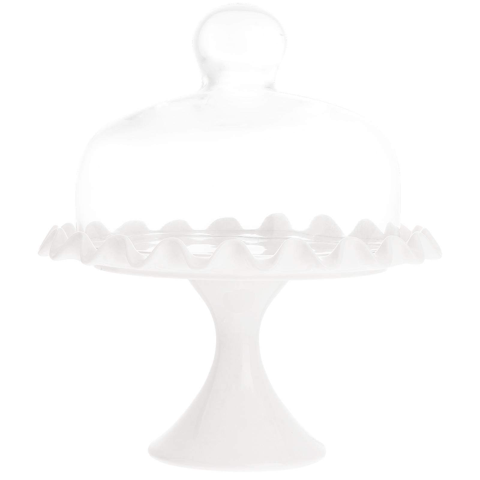 Glass Lid Cake Plate Square Preservation Food Display Home Use 8.9X8.1X8.1in 1 Set