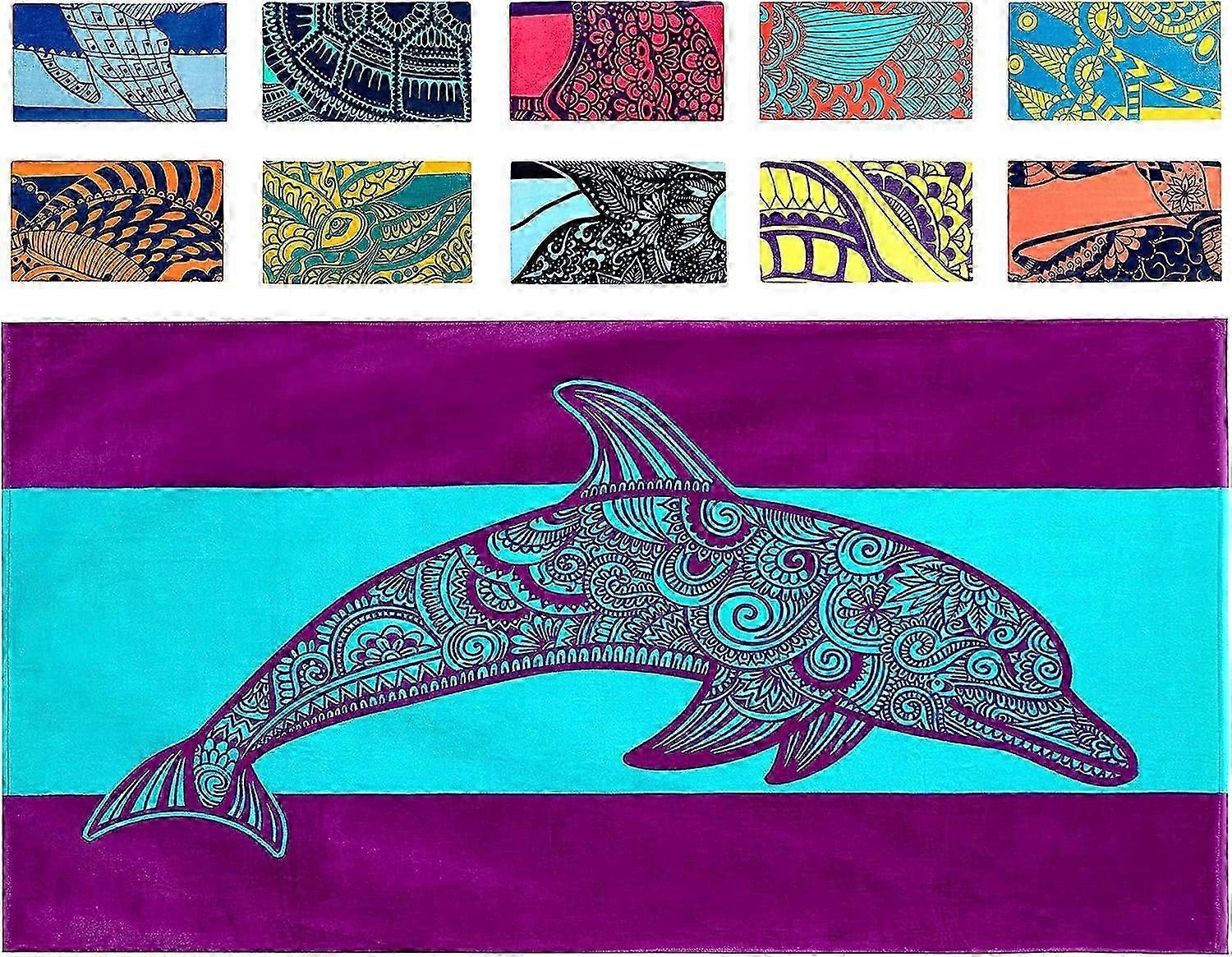Dolphin Beach Towel Tropical Blue Purple Colors with A Unique Design Extra Large XL Pool Towels (34x 63) Made from 100% Cotton