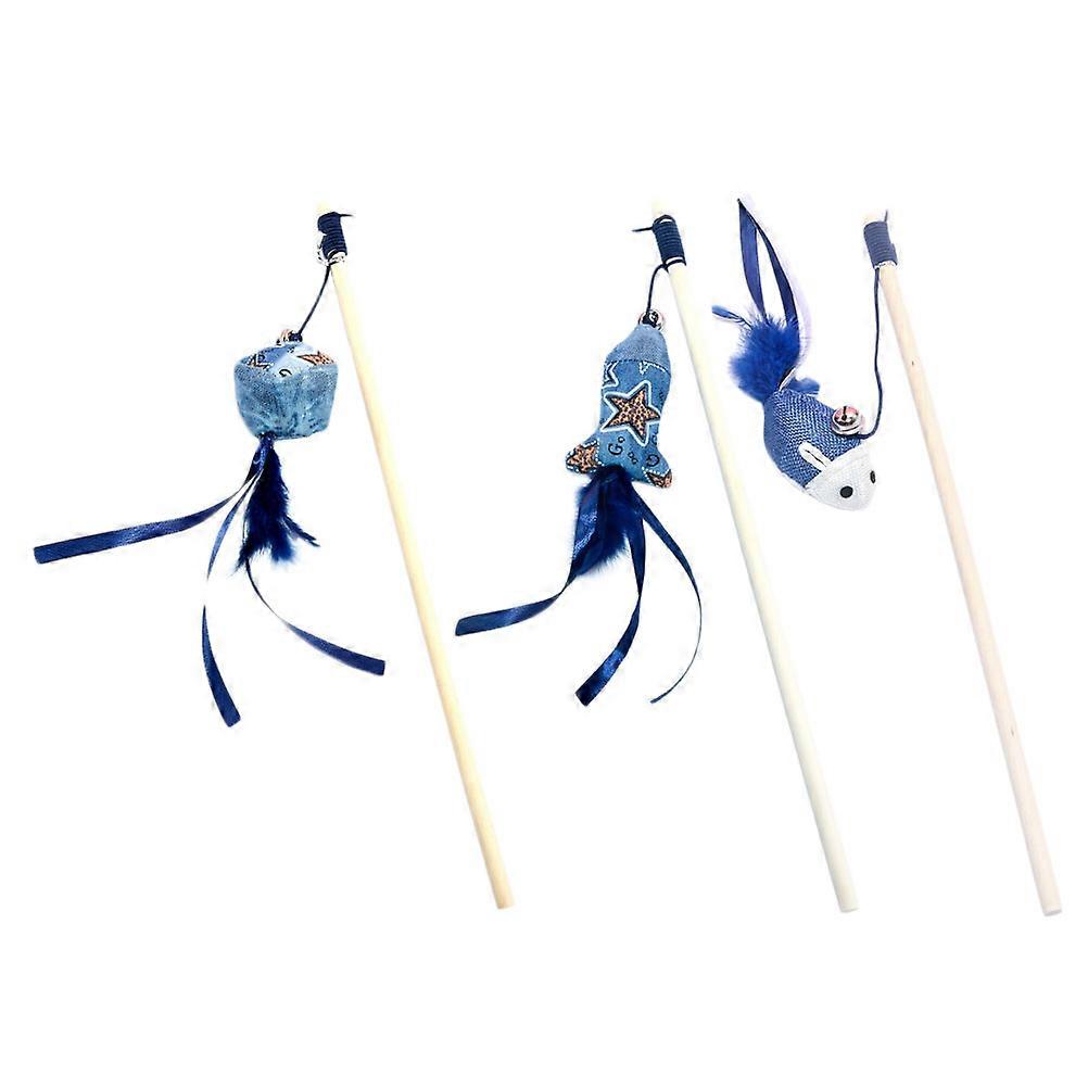 Wood Rod Cat Interactive Toy Blue Puppet Pendant Keep Cat Active 3Pcs