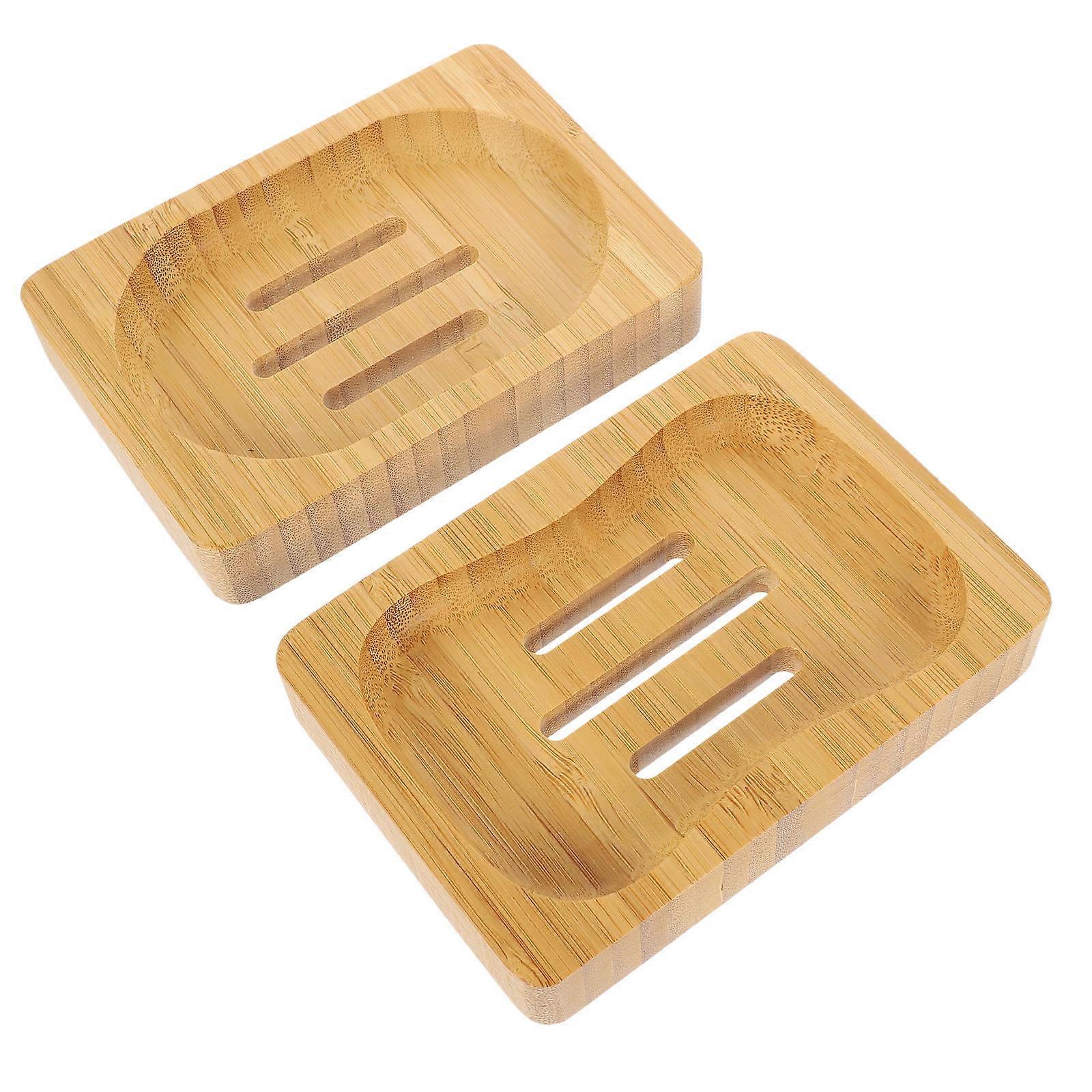 Drainage Soap Box Bamboo Manual Drain Kitchen Storage 2Pcs