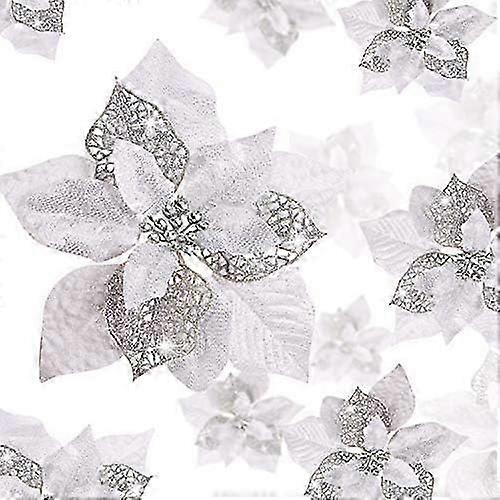 2024 24ピースクリスマススパークリングポインセチアの花造花造花結婚式クリスマスツリー新年の飾り(シルバー)