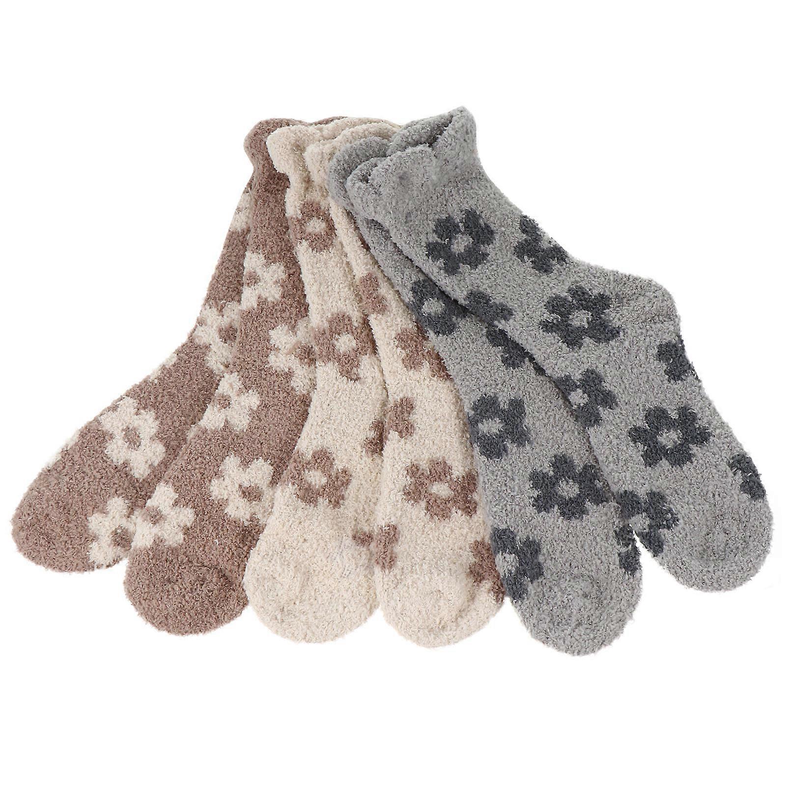 Women Fashion Socks Khaki Mid-Calf Length Easy to Put On and Take Off 3Pairs