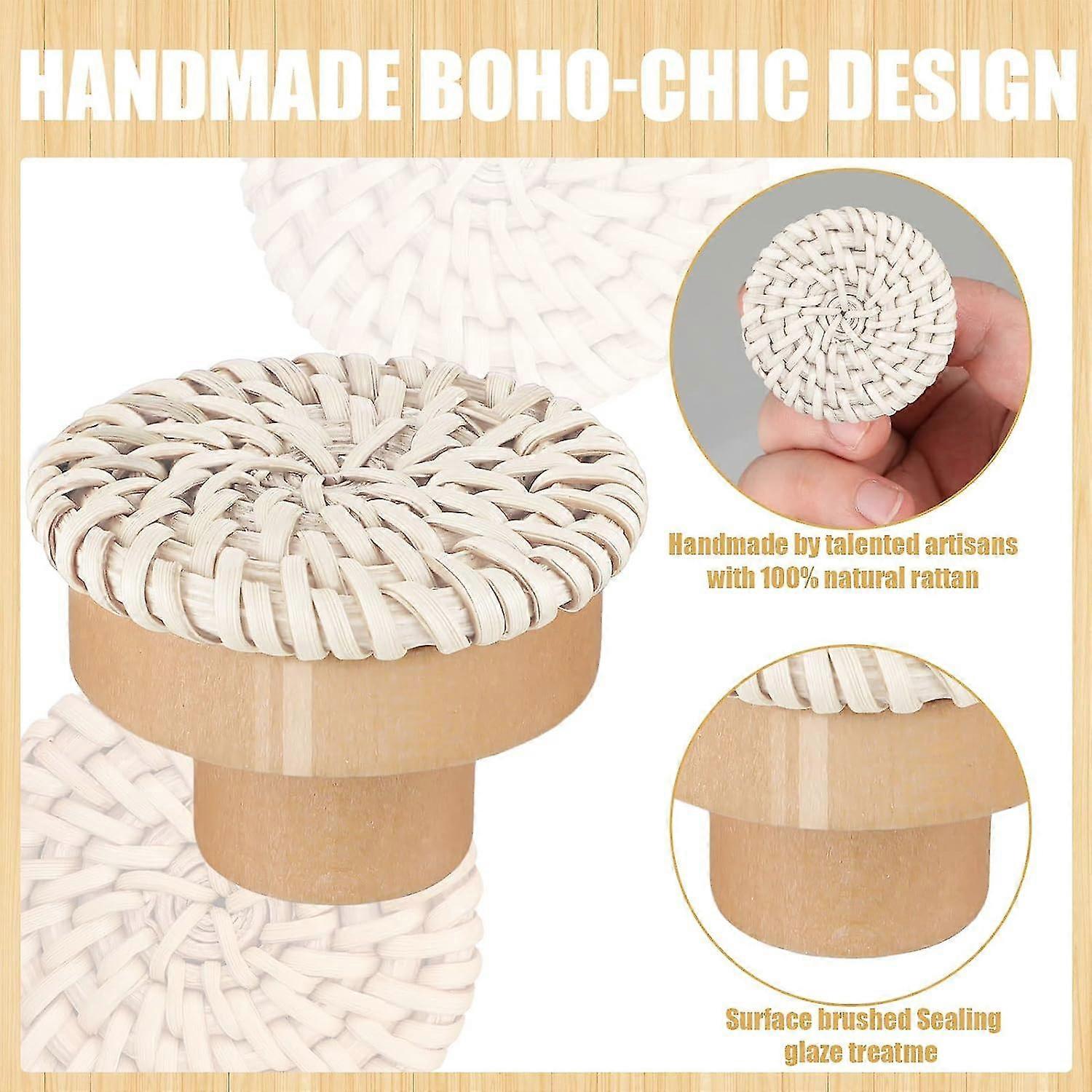 Rattan Dresser Knobs - 12pcs Beige, Handmade Wicker Pulls