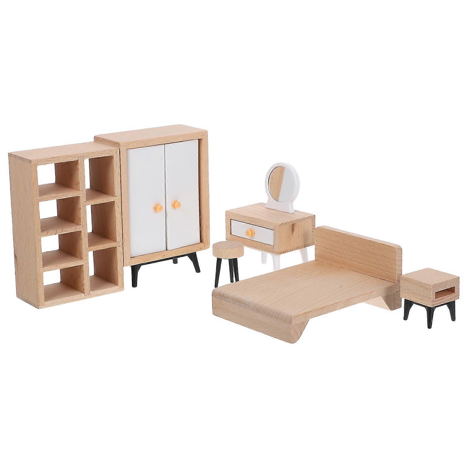 1 Set Miniature Bedroom Furniture Set with Bed, Wardrobe & Table Elegant Dollhouse Accessories for Creative Play & Storytelling Inspiration