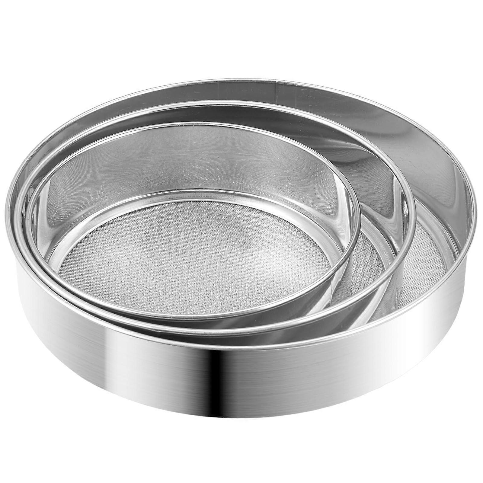 Professional Fine Mesh Flour Sieve Set of 3, Stainless Steel, 15cm/18cm/22cm, Perfect for Baking, Powdered Sugar, Rice Cereal