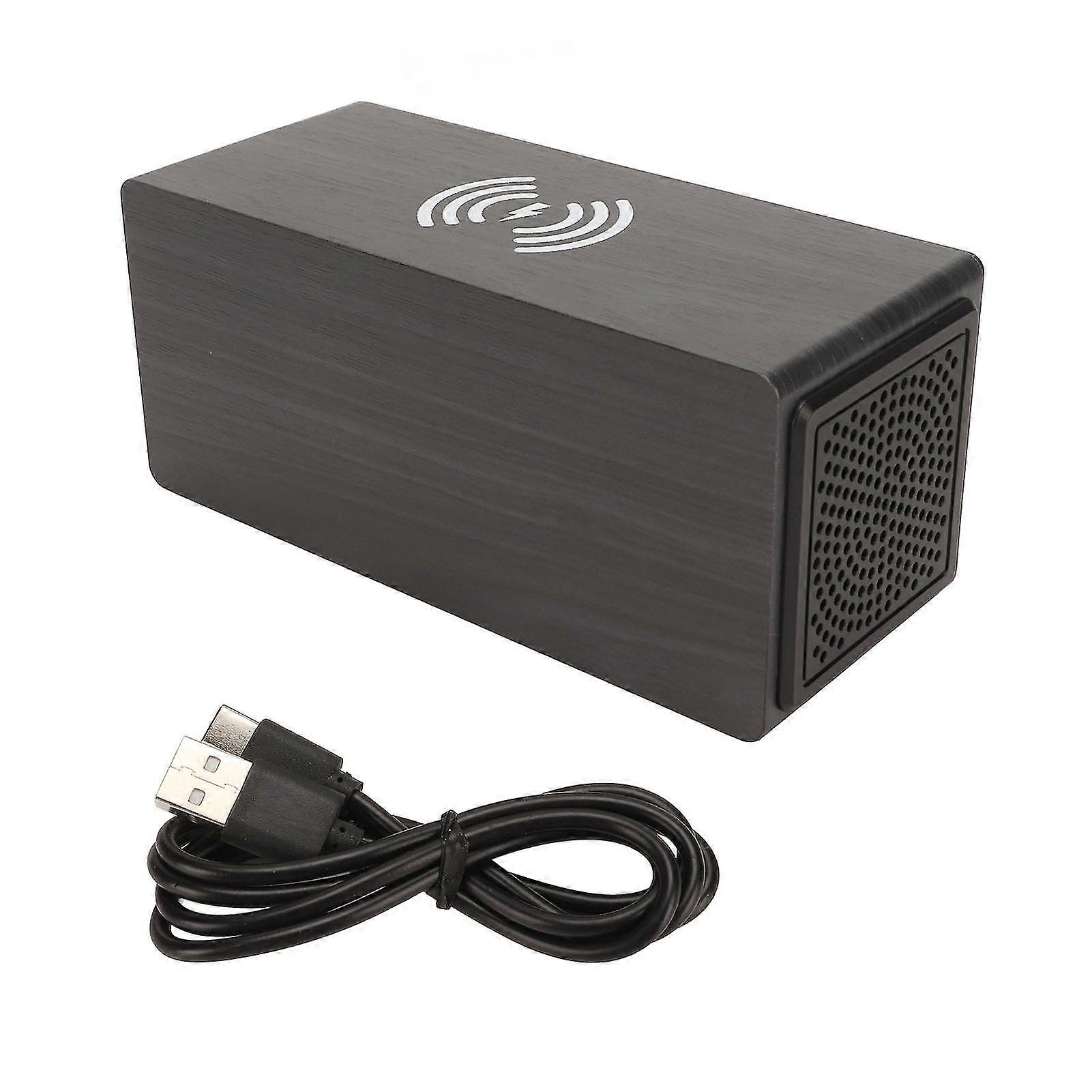 Wireless Charging Wooden Alarm Clock with Bluetooth Speaker, 15W Dual Alarm, Snooze Feature, LED Display, Black Color