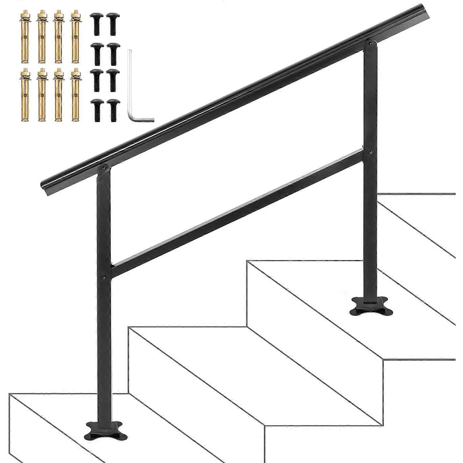 Aluminum Stair Handrail With Crossbar Post Black Adjustable