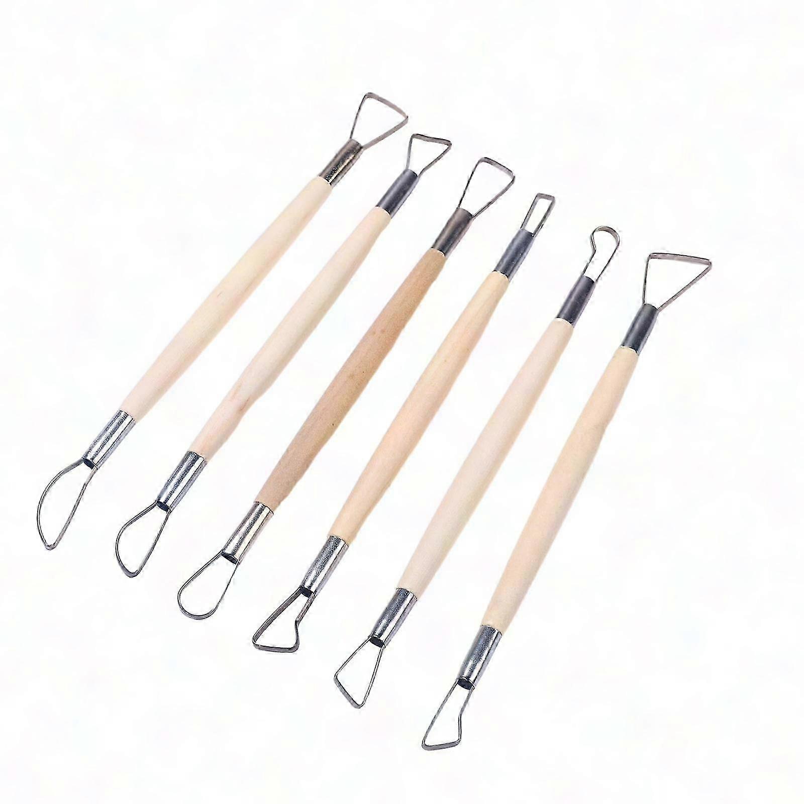 6Pcs Ceramic Pottery Clay Tools Set Double Head Wood Handle for DIY Craft