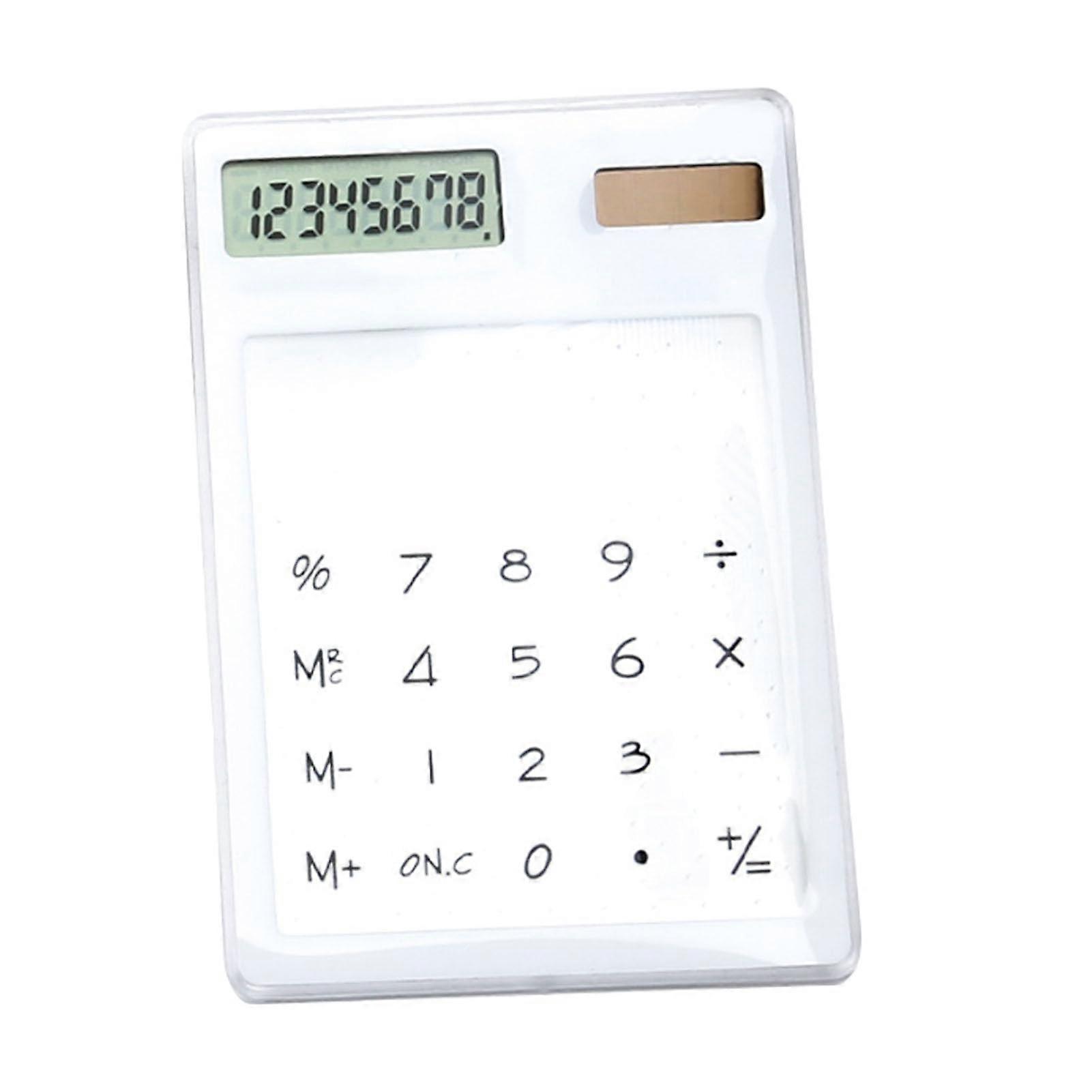 Solar Powered Pocket Calculator with Touchscreen 8-Digit LCD Display, Lightweight Transparent Design for Office School Home Use
