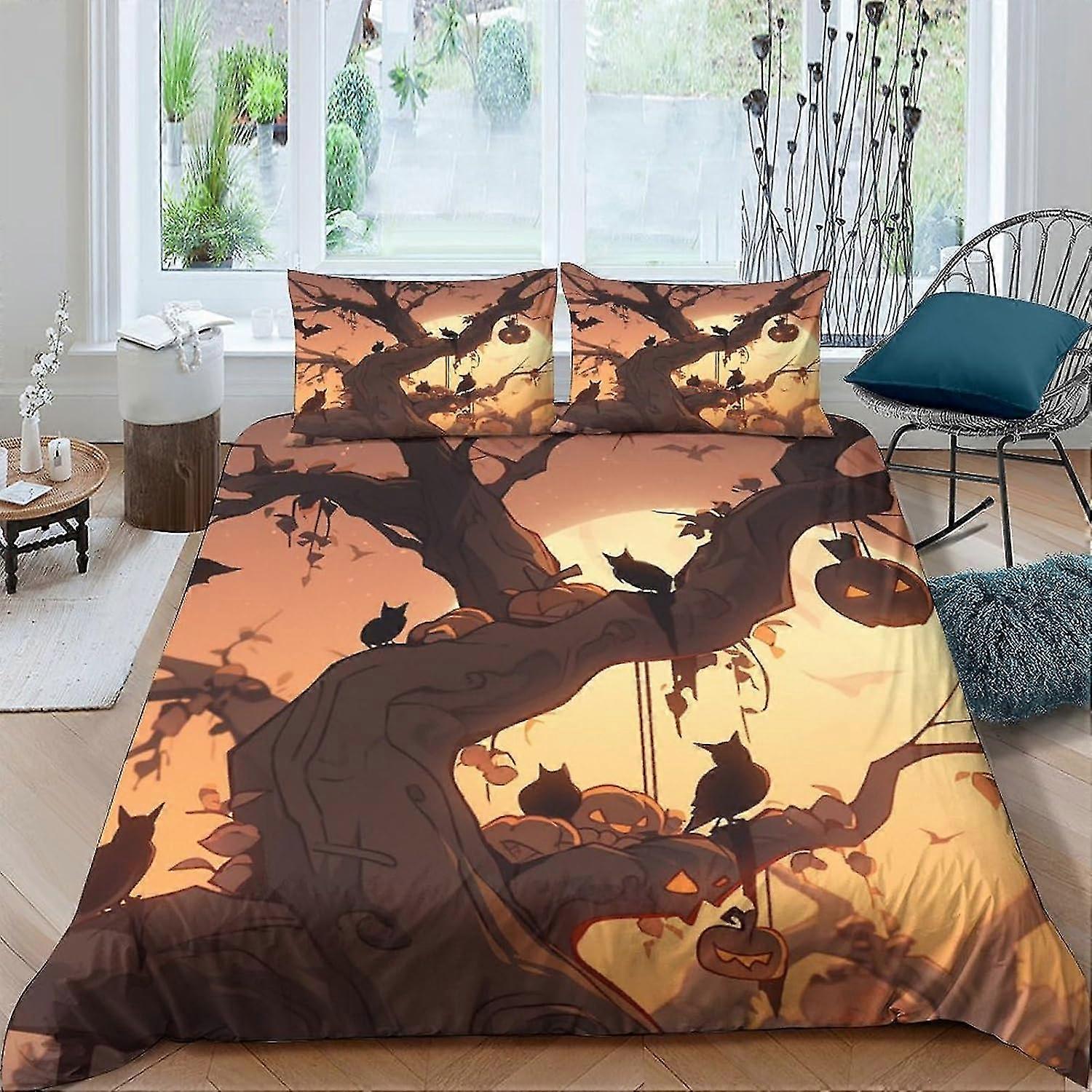 Conjunto de capa de edredom de abóbora 3D para crianças e adultos com fronhas - Conjunto de cama de 3 peças