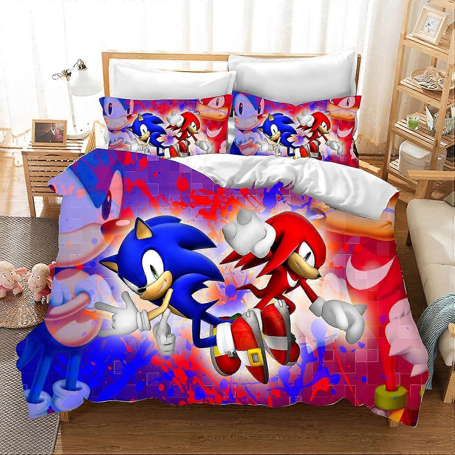 Sonicin inspiroima sarjakuvapussilakanasetti pojille ja tytöille tyynyliinalla, mikrokuitu