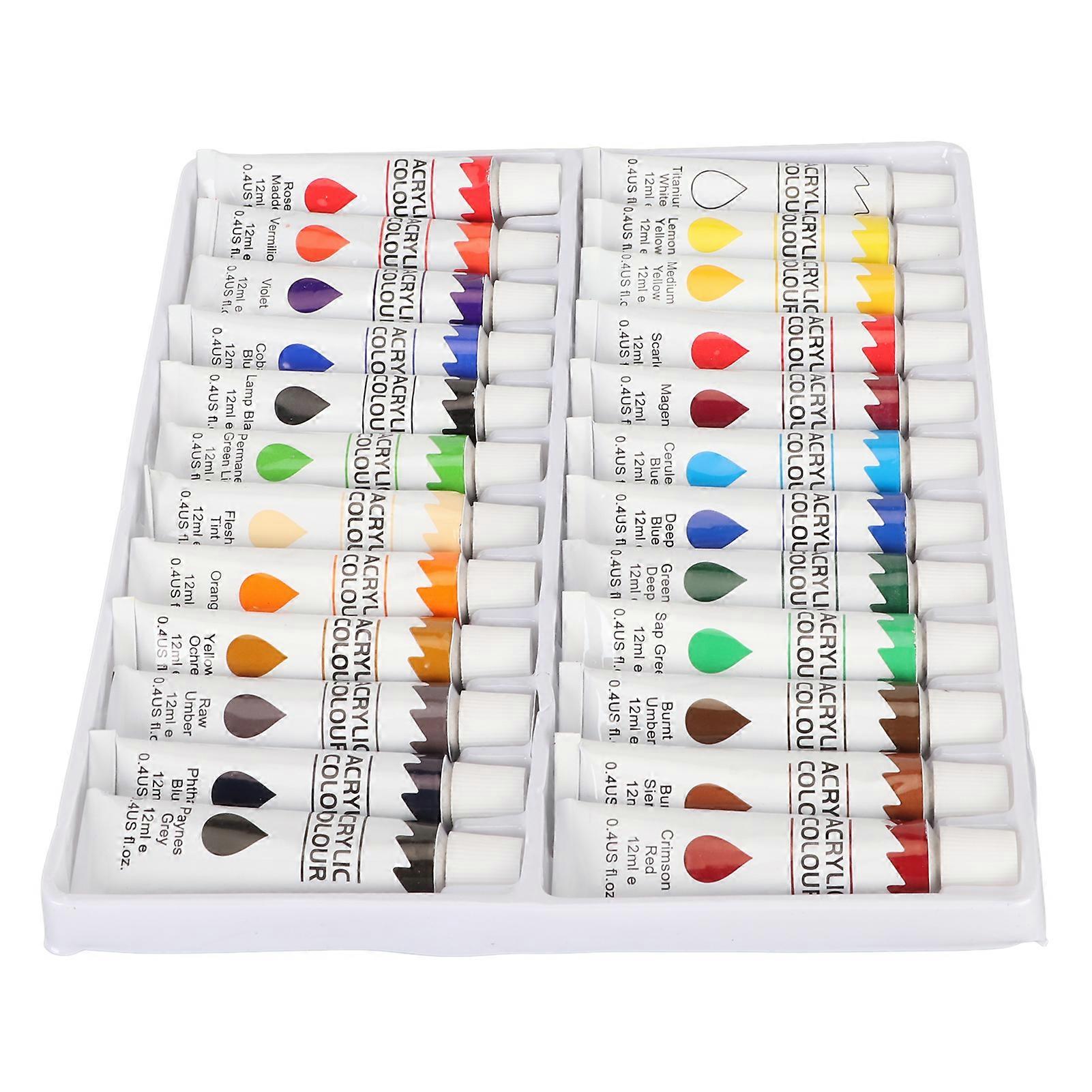 24 Color Gouache Tube Set 12ml Each Waterproof Strong Covering Power Acrylic Paint Set with Color Card for Fabric Stone 