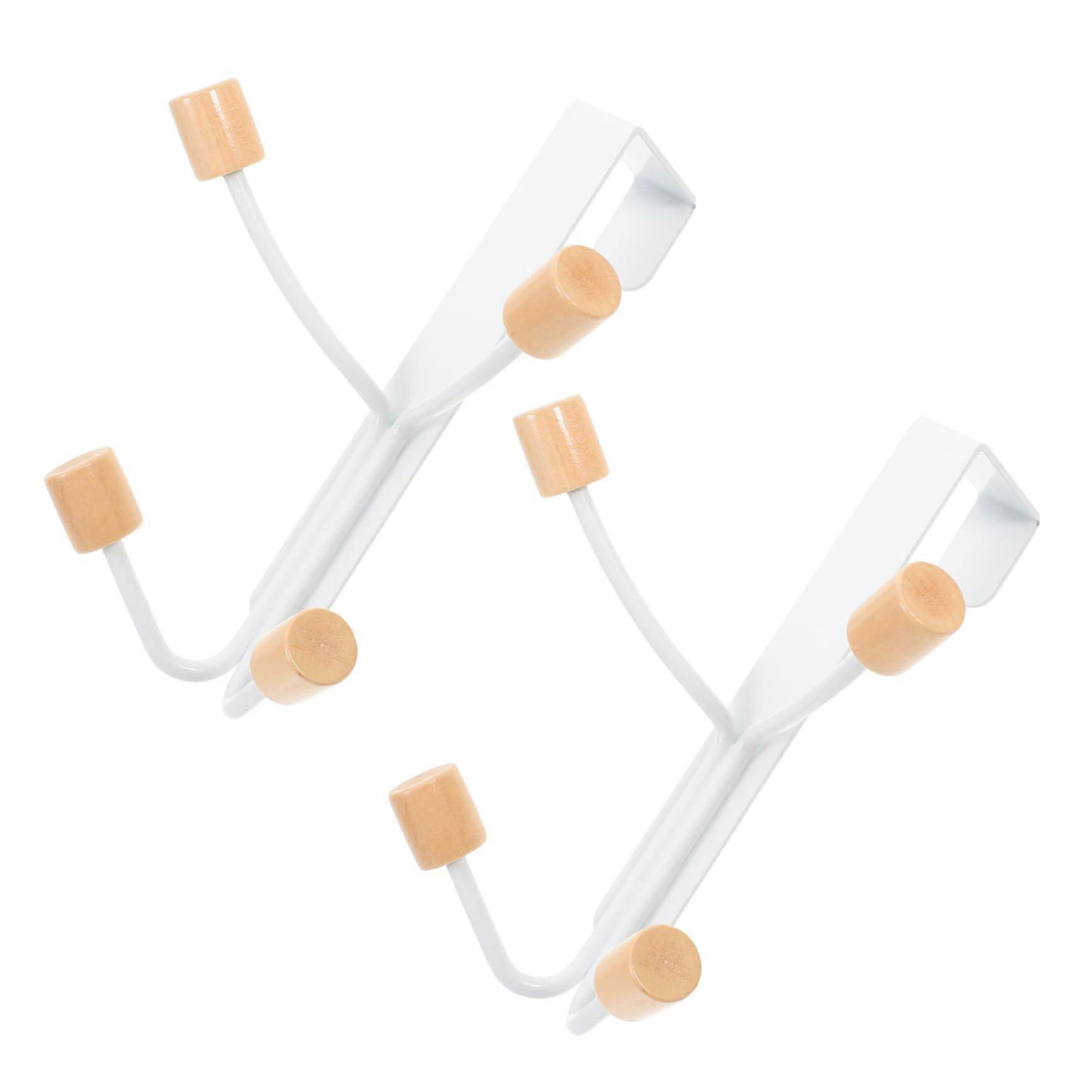 Door Hooks Without Drilling - 2 Pack White Iron Clothes Hooks for Back of Door, Decorative S-Hooks, Door Organizer