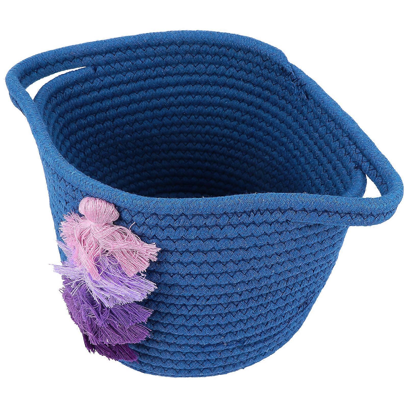 Tassel Woven Basket Rectangular Desktop Makeup Container Cotton Thread 1Set