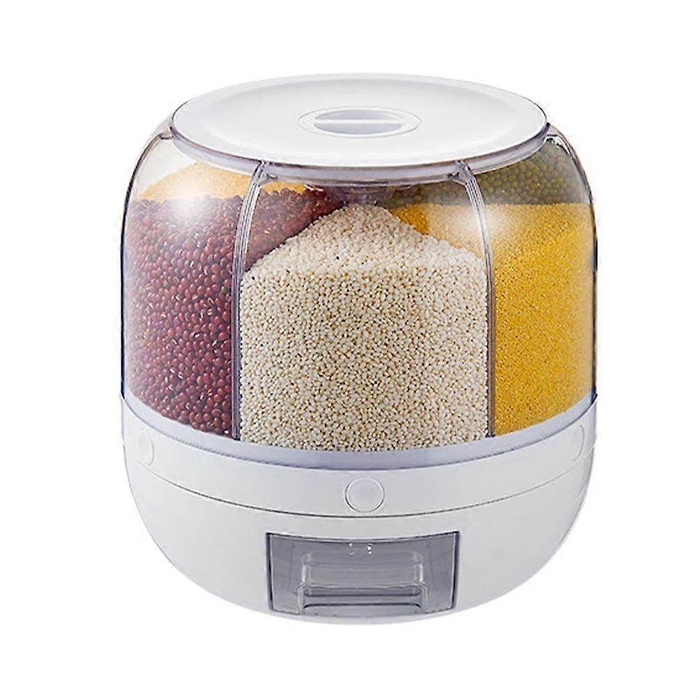 Large Rotatable 6-Grid Rice Dispenser with Sealed Lid for Kitchen Storage
