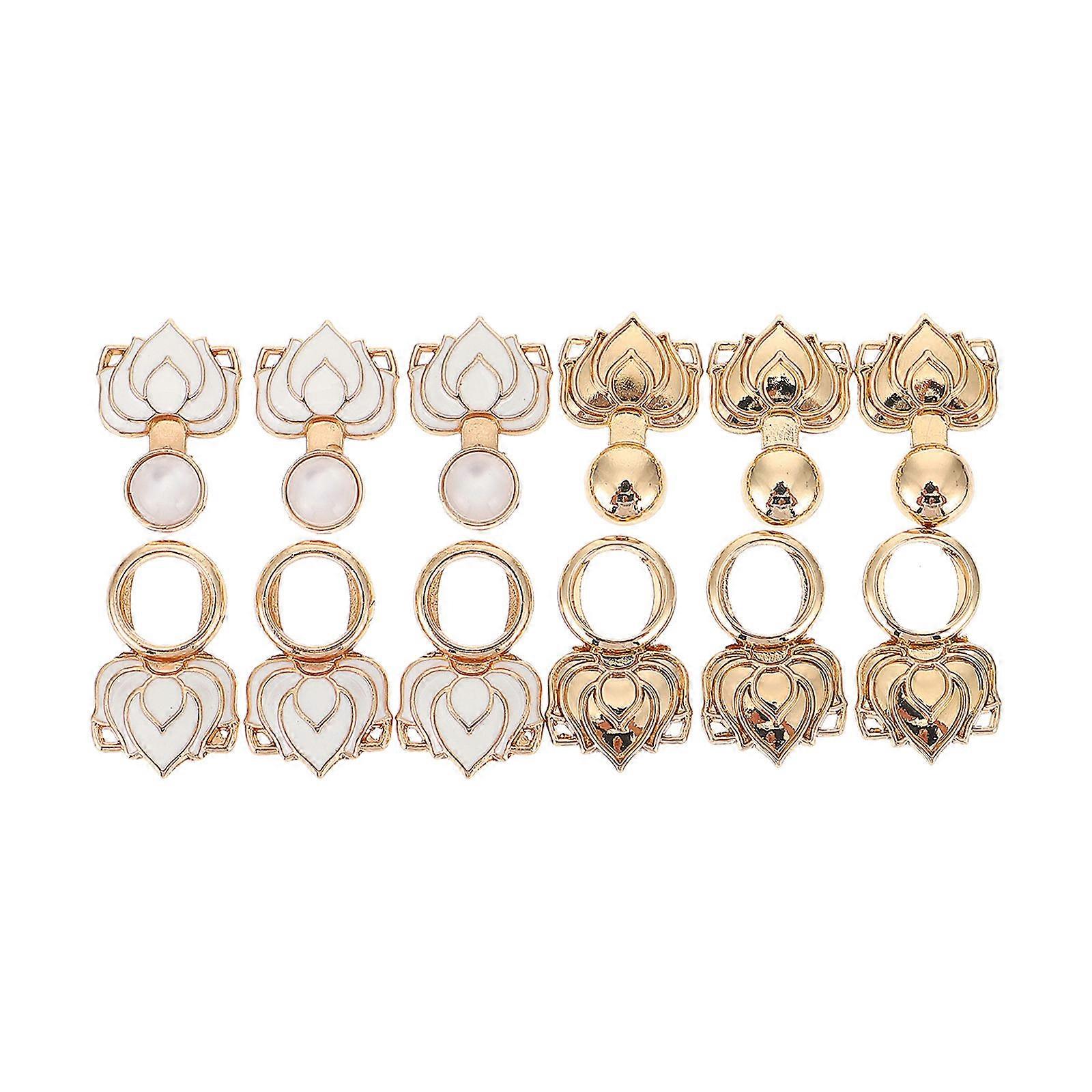 Vintage Flower Cloak Clasps 6 Pairs Zinc Alloy Fasteners for Cheongsam Capes Cardigans Hanfu Sweaters Elegant Decorative Buckles Clothing Accessories