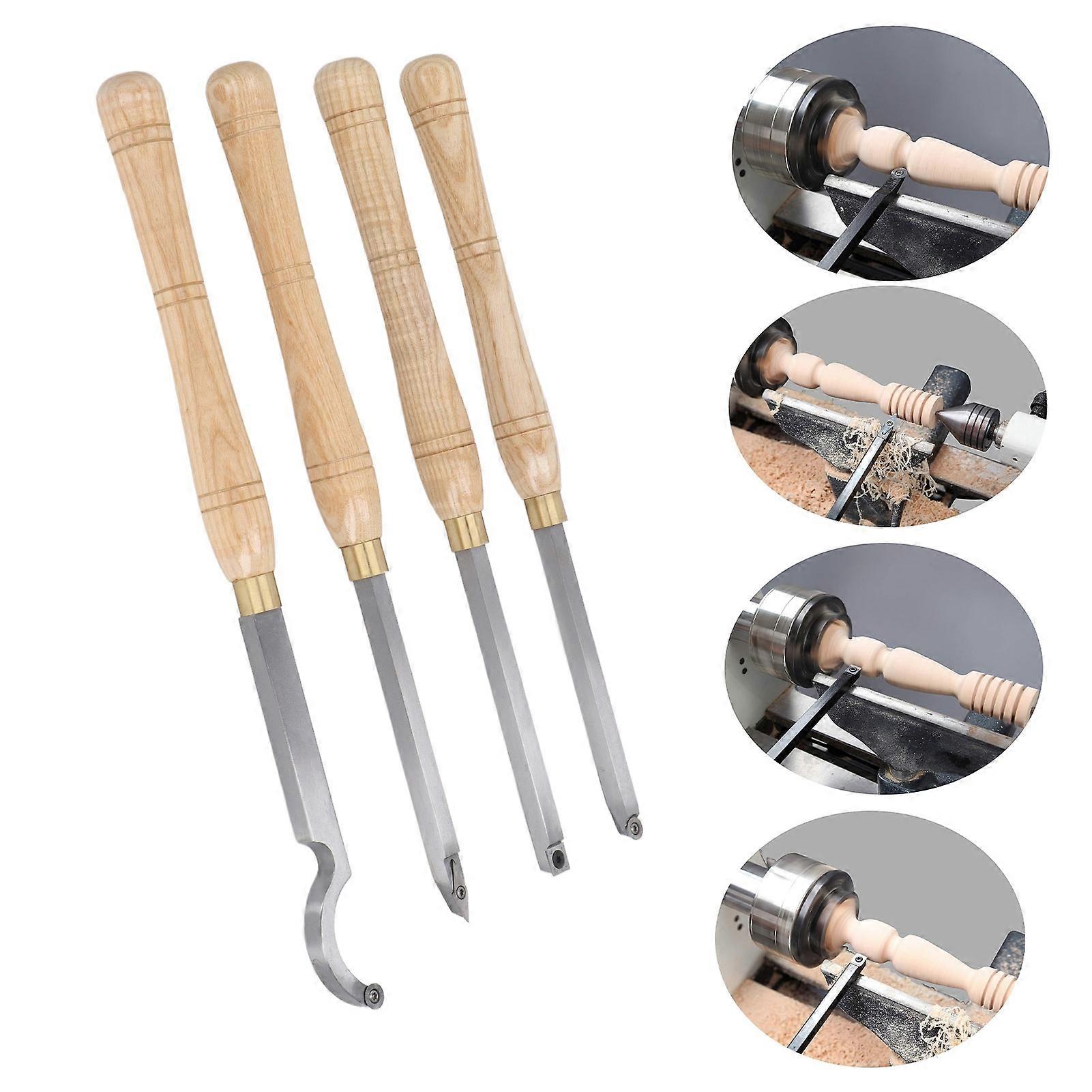4PCS Lathe Turning Tool Set Removable Wooden Handle Incisive Hard Alloy Steel Lathe Tool for Woodworking