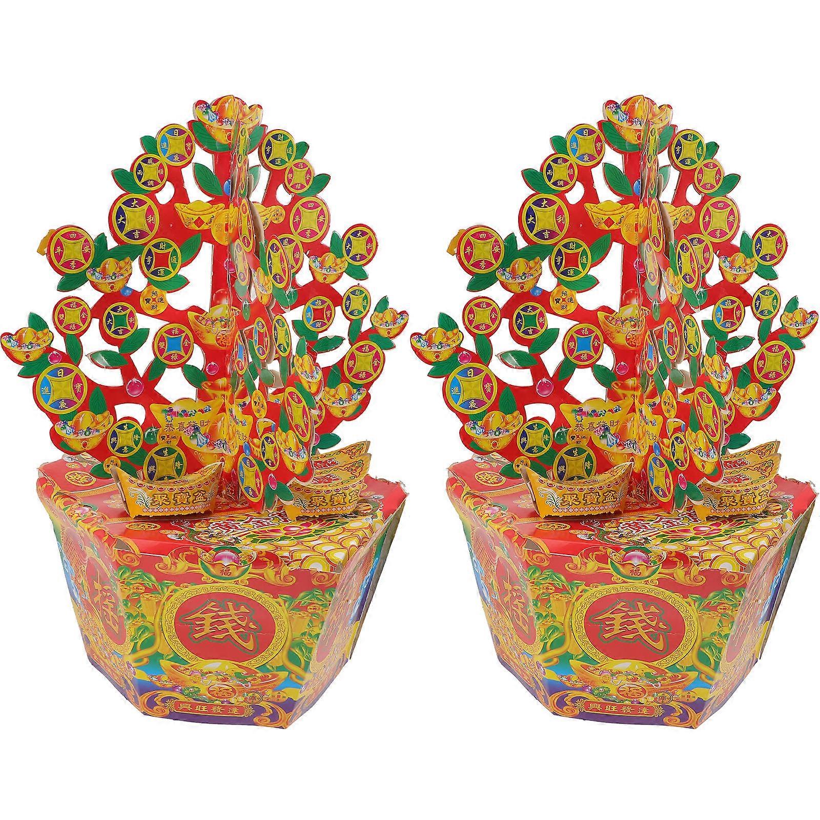 Ancestor Money Tree Traditional Design Burning Offering Assorted Color 60x35cm 1Pair