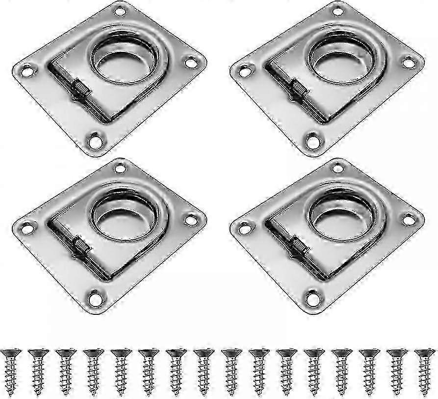 4pcs Stainless Steel Recessed Tie Down D-Rings Anchors with 16