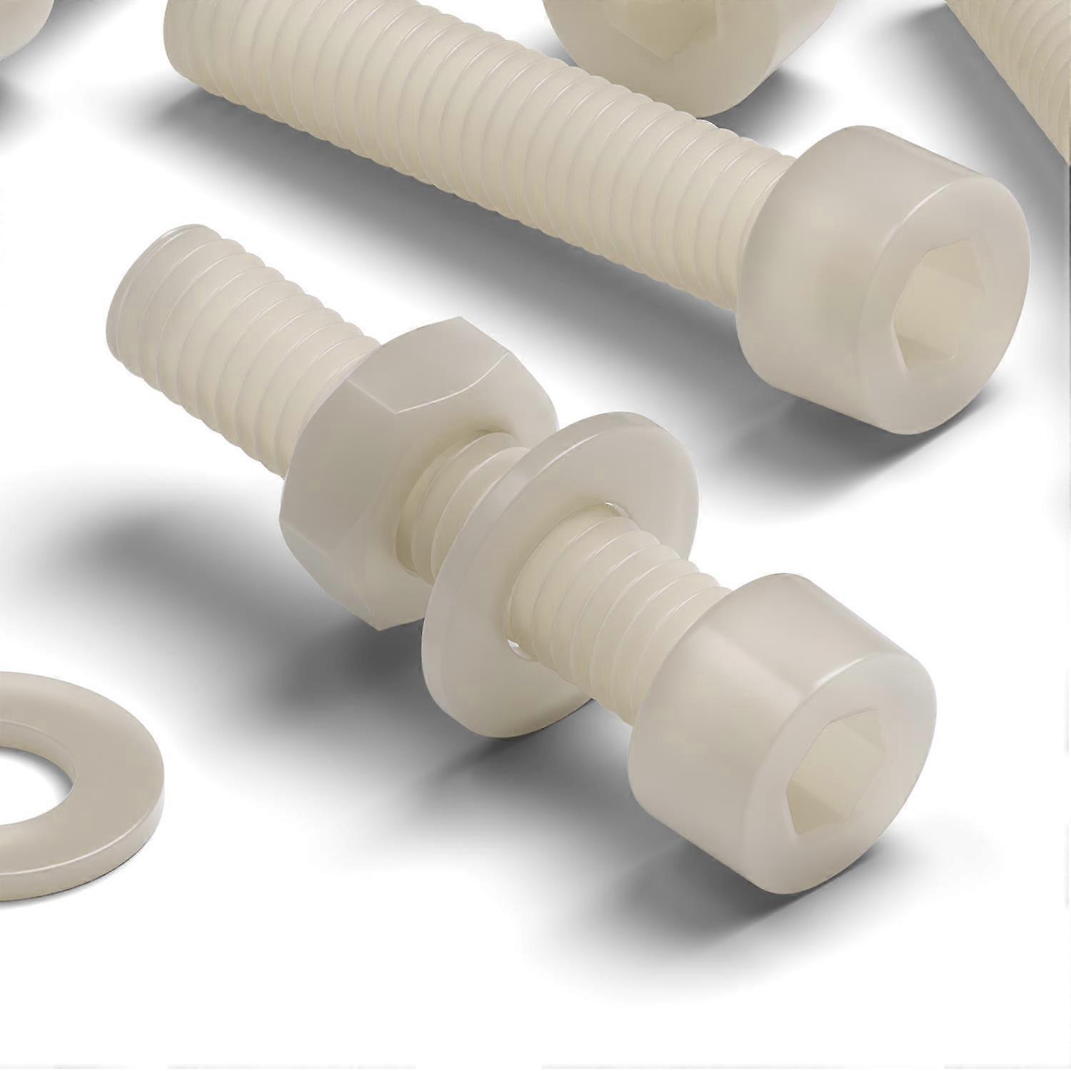 50x Nylon, Socket Head, M4 x 20mm, Plastic Bolts, Nuts & Washers - Screws