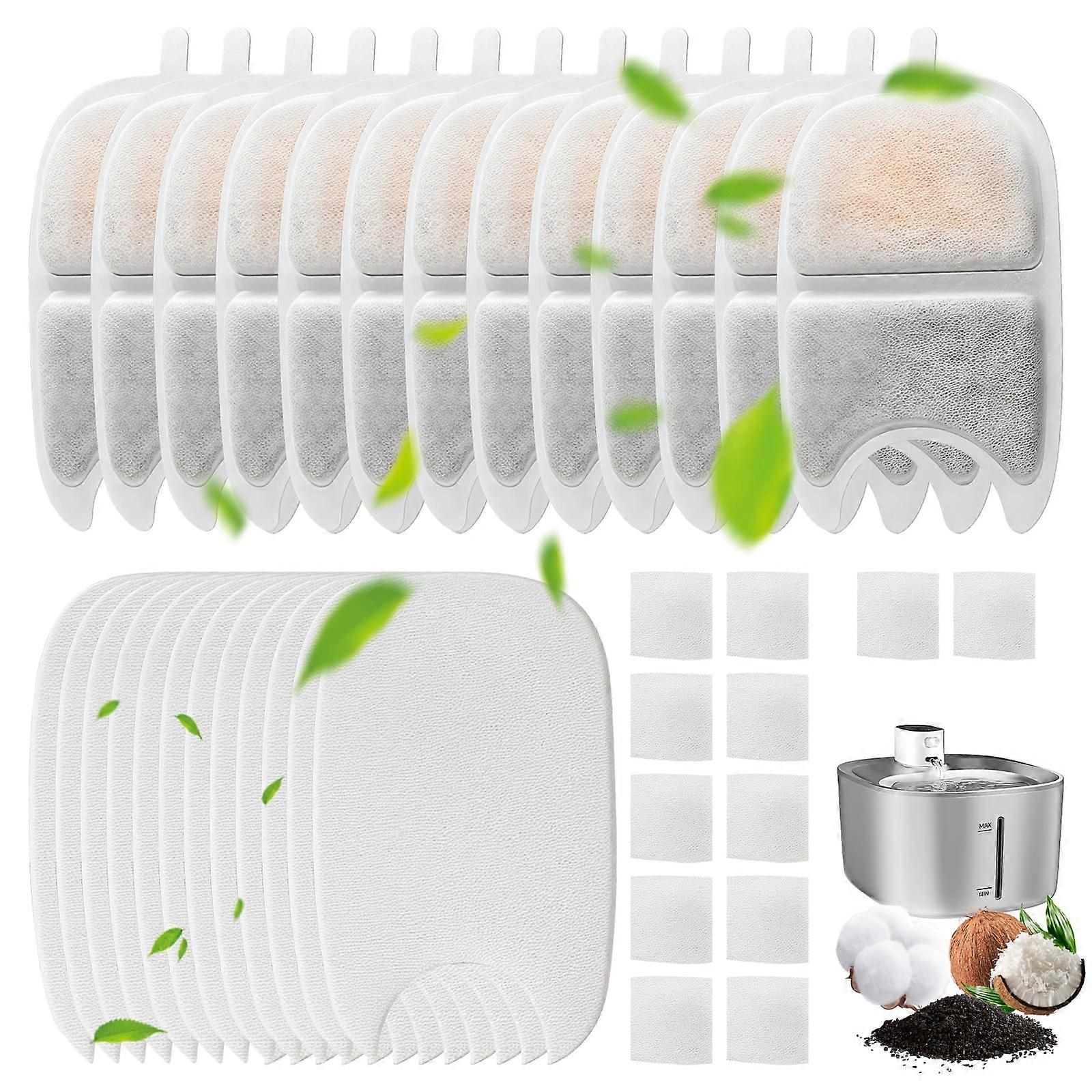 Cat Fountain Filters Pack of 15 - 30 Foam and 15 Activated Carbon Filters for 4L Pet Water Fountain Replacement