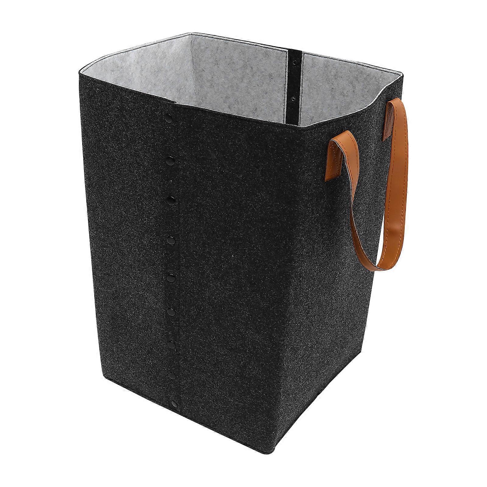 Dark Grey Laundry Basket Felt Cloth Hamper with Handle for Storage