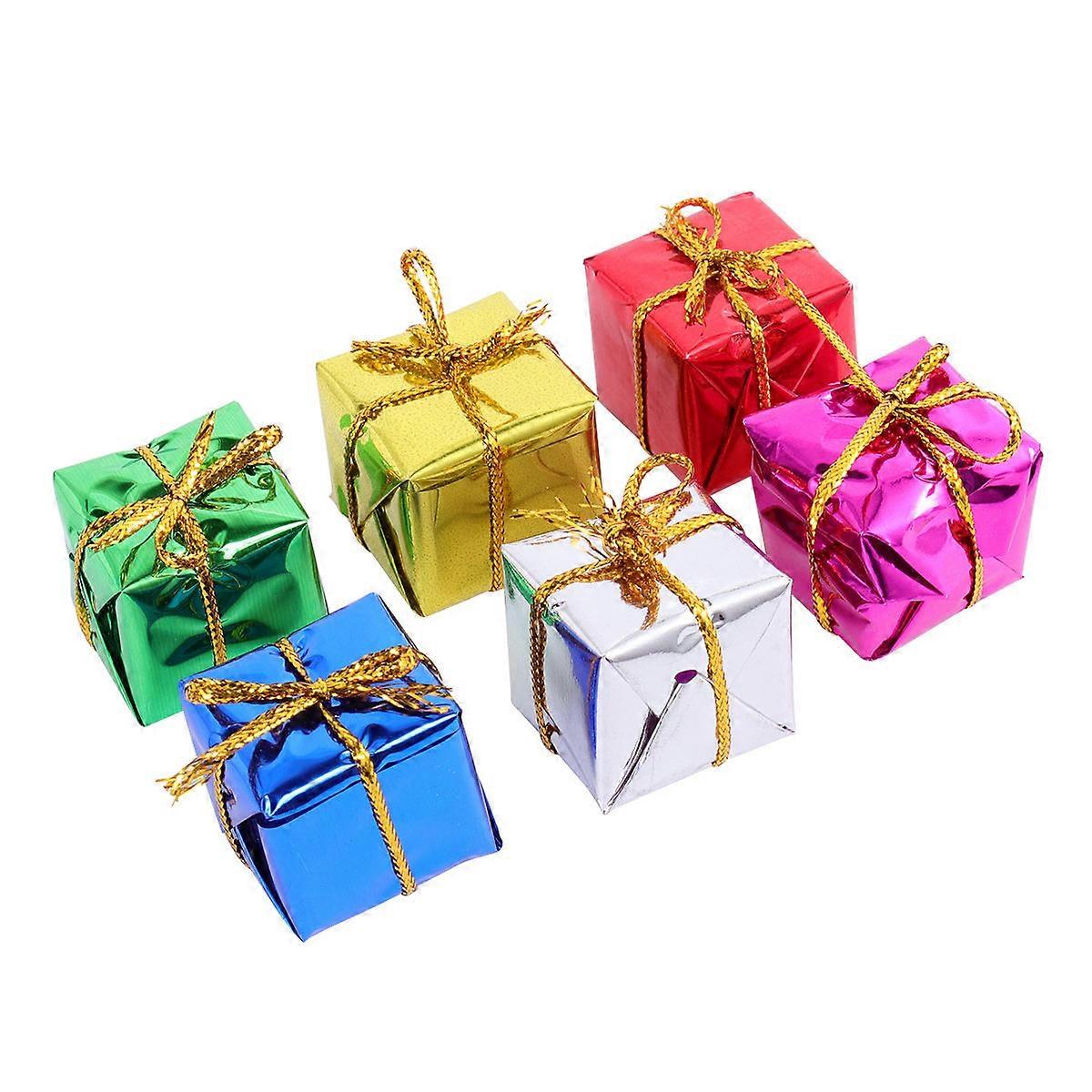 Shiny Metallic Mini Present Box Ornaments 60pcs Christmas Tree Decorations for Holiday Xmas Tree