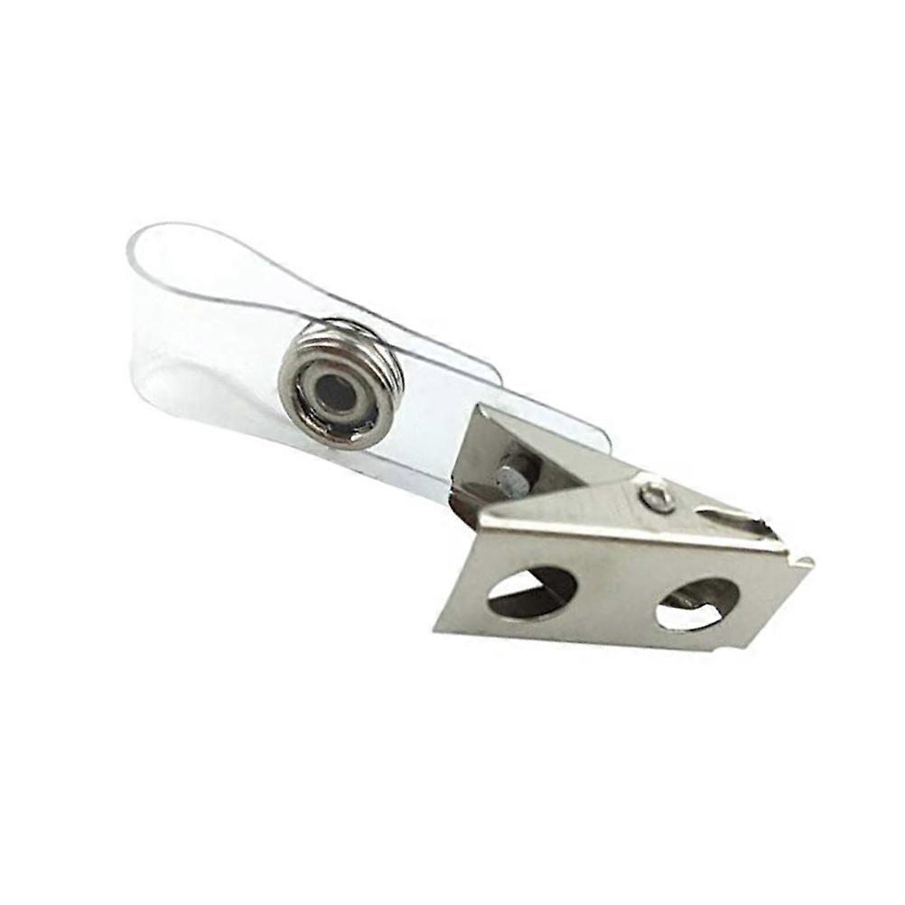 100Pcs Metal Badge Clips with Clear PVC Straps for ID Cards Name Tags Work Badges in Silver ABS