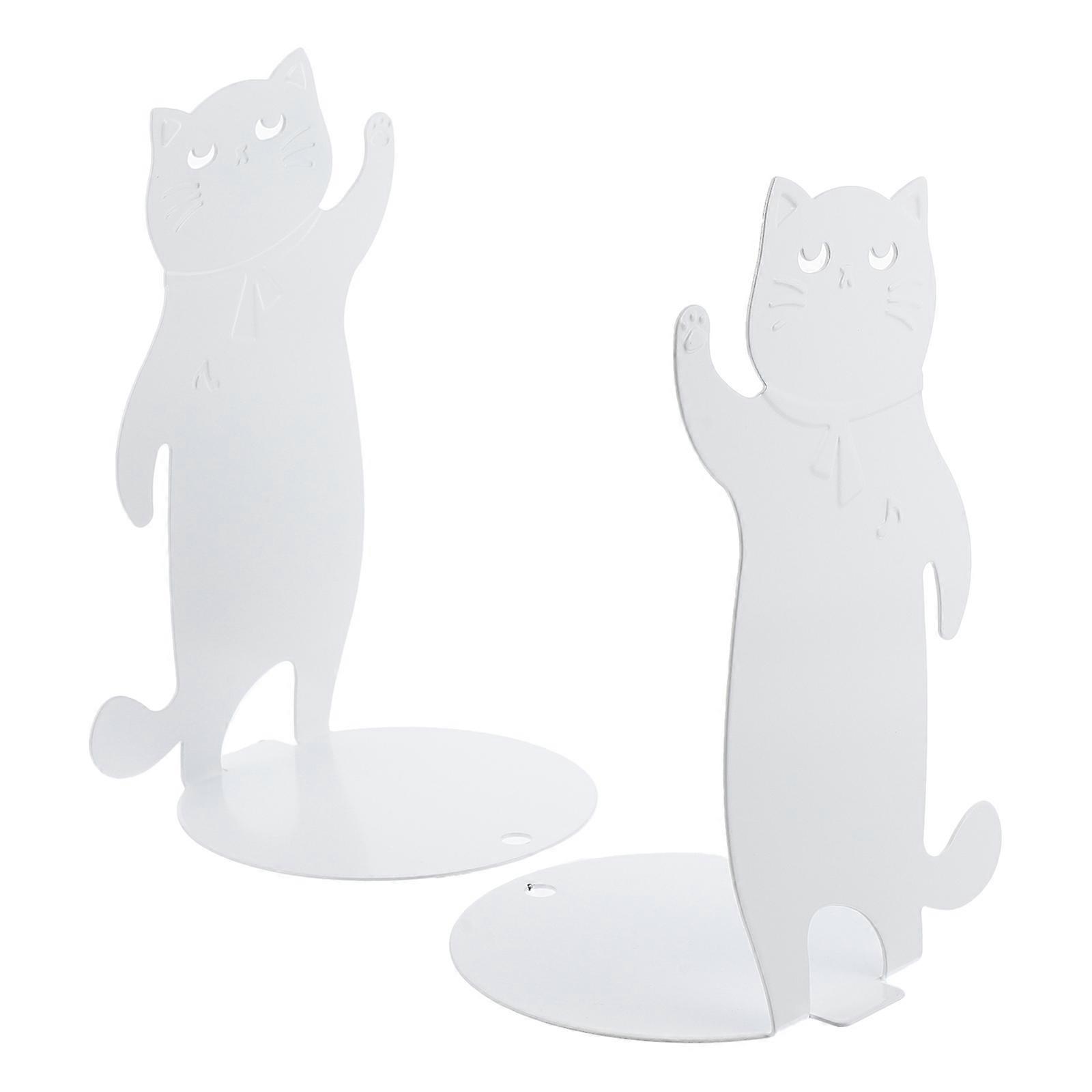 Cat Shaped Bookends for Books Made of Iron in White Color Ideal for Home Office Use 1 Pair