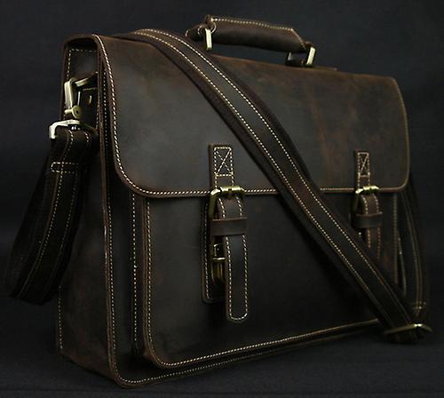 Vintage Crazy Horse Leather Men Briefcase 15" Laptop Bag Work Business Bag Genuine Leather Briefcase Men Shoulder Bag Crossbody