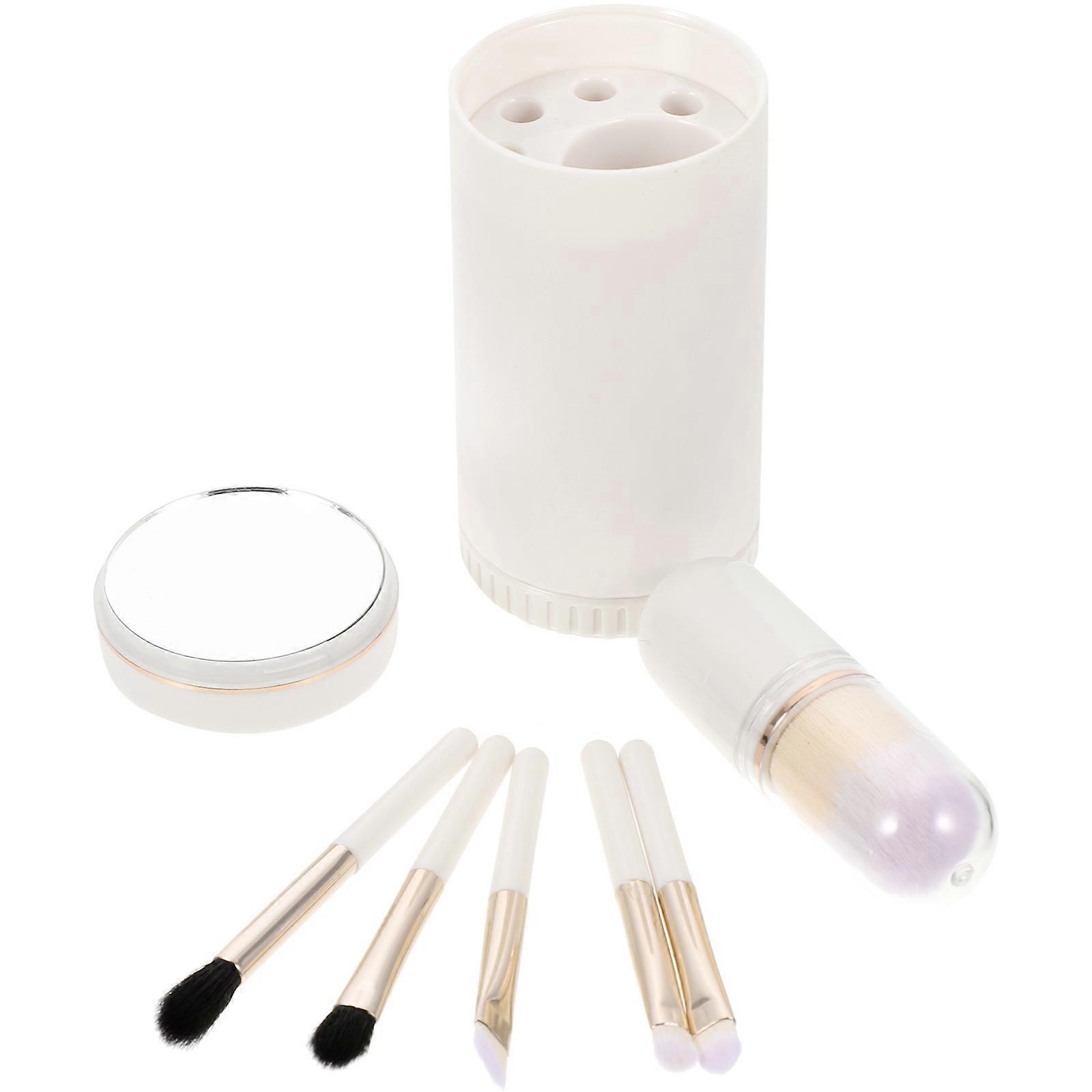 Portable Travel Makeup Brush Set with Storage Case Wool for Professional and Home Use White 10 pcs