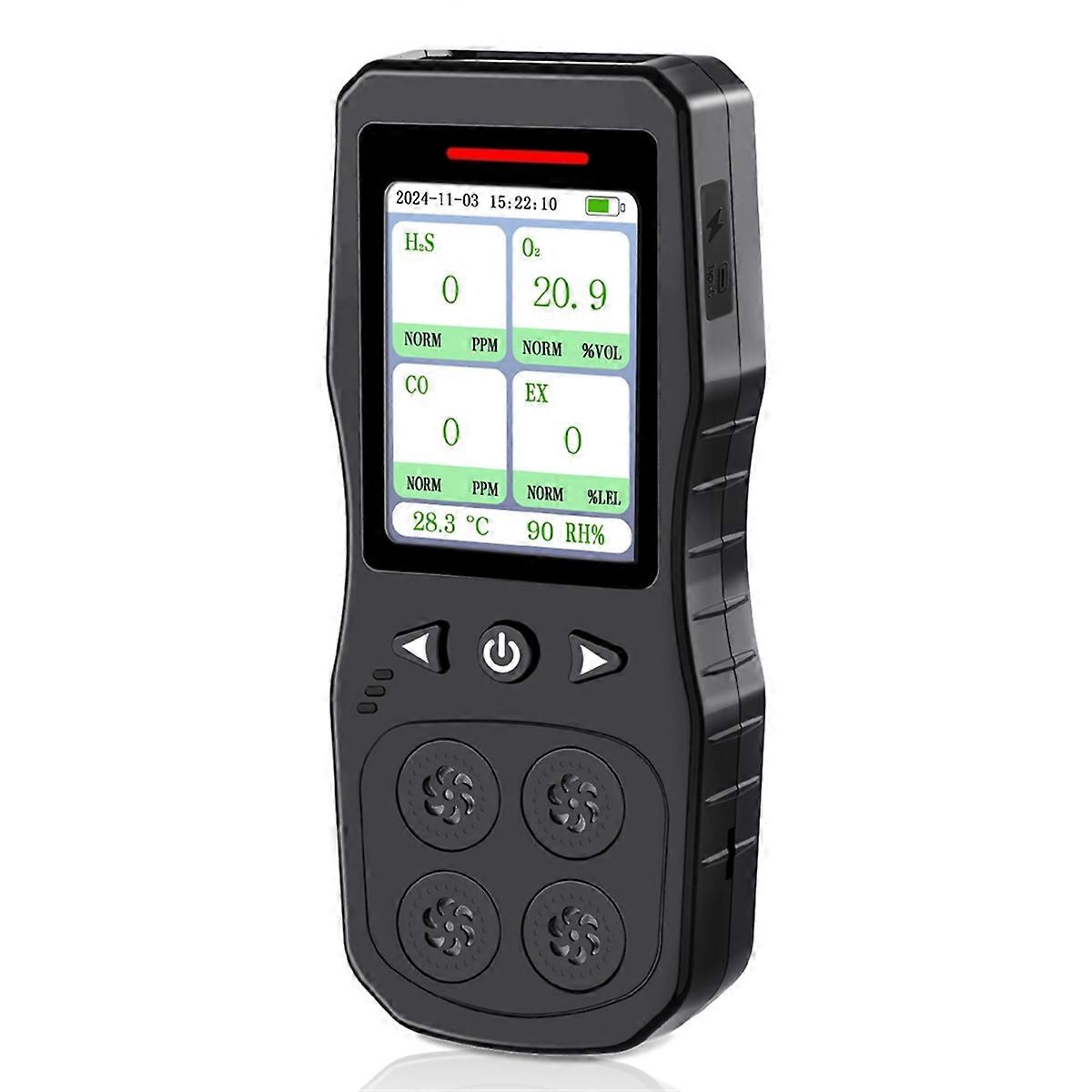 US Plug,4 in 1 Gas Monitor for O2,CO,H2S,Combustible Gas Tester