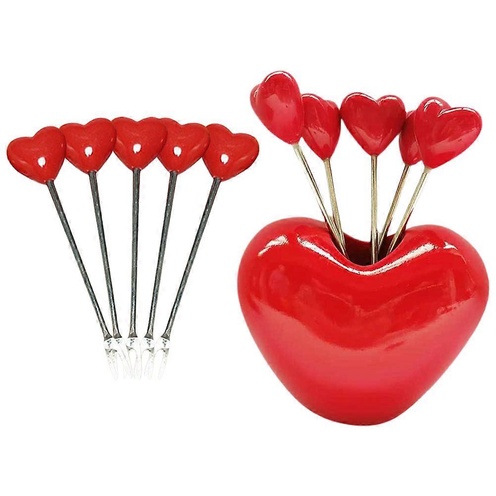 Red Mini Fruit Forks for Kitchen Use Lightweight Metal and Resin Material 1 Set Stable and Sturdy Cartoon Shapes