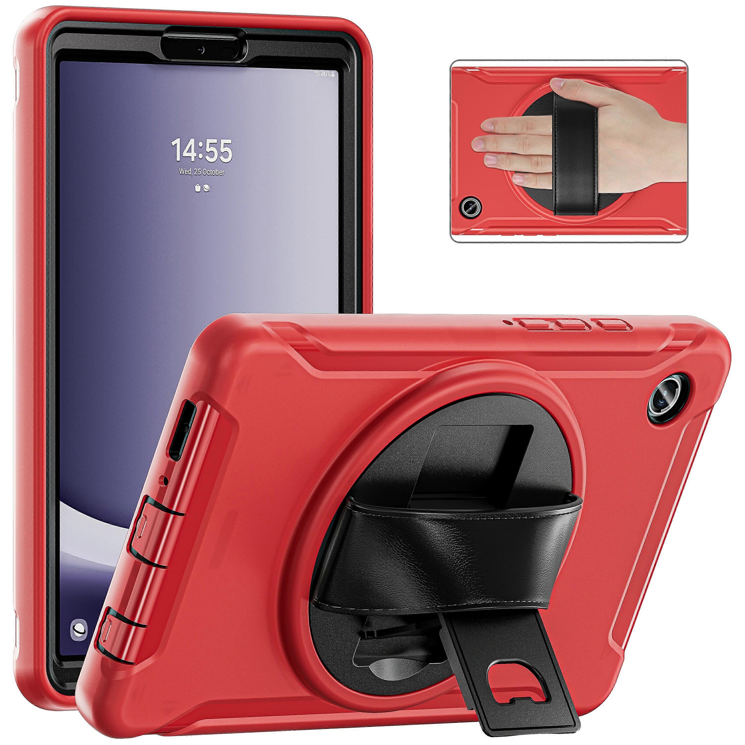 TKdaddy pour Samsung Galaxy Tab A9 Étui robuste Sangle de main Béquille Housse de tablette Rouge