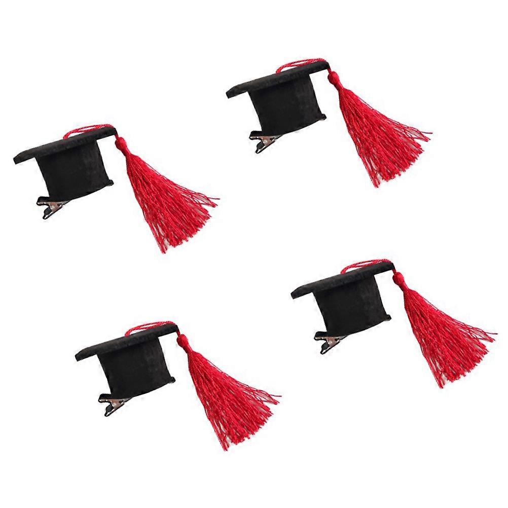 Doctoral Hair Clip Graduation Decoration Red Cloth Mini Hat for Party Durable Design 4pcs 1.2x1.6in