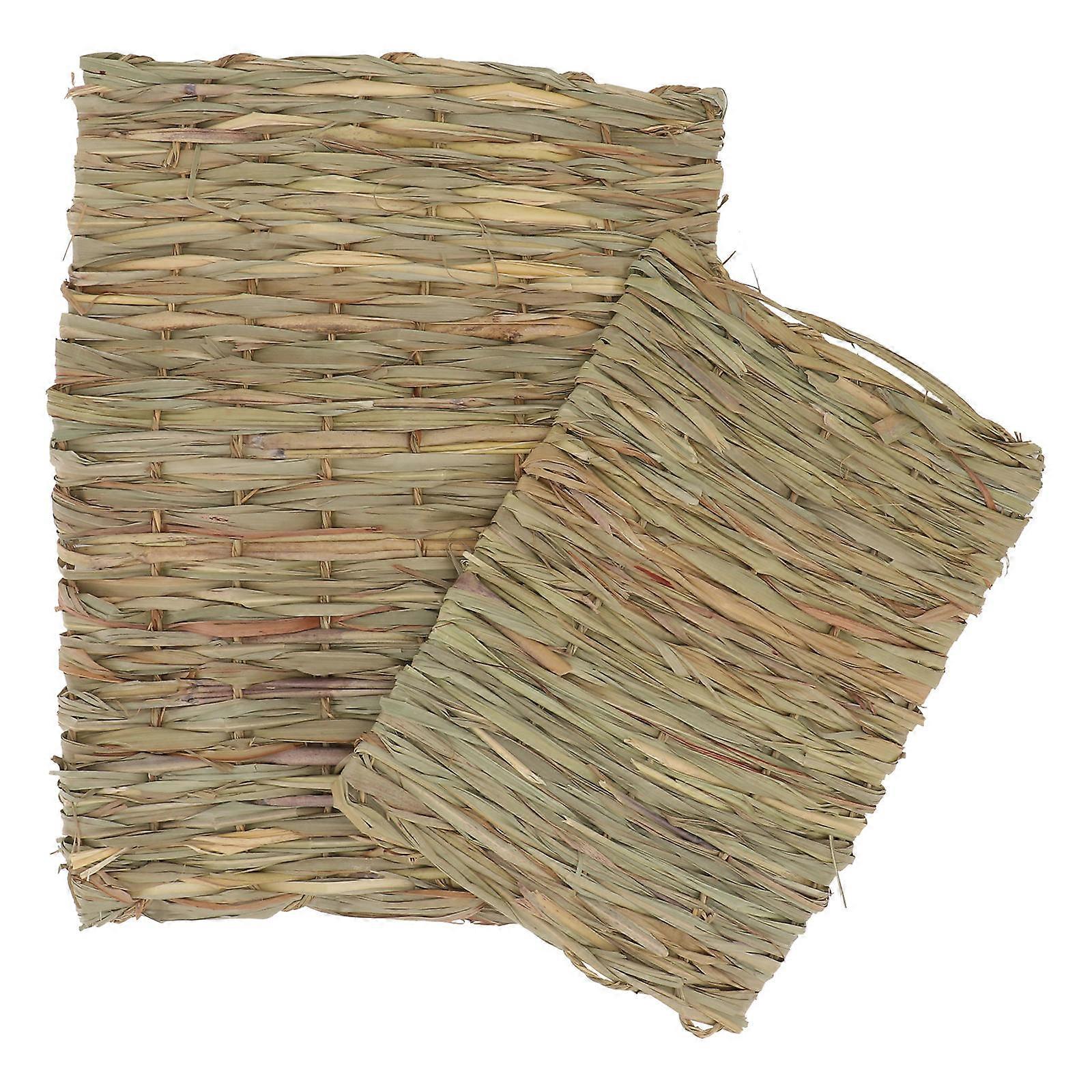 2pcs Woven Hamster Mats for Rabbits & Guinea Pigs, Natural Grass Molar Pads, Soft Nesting Area for Chewing & Foraging, Random Colors