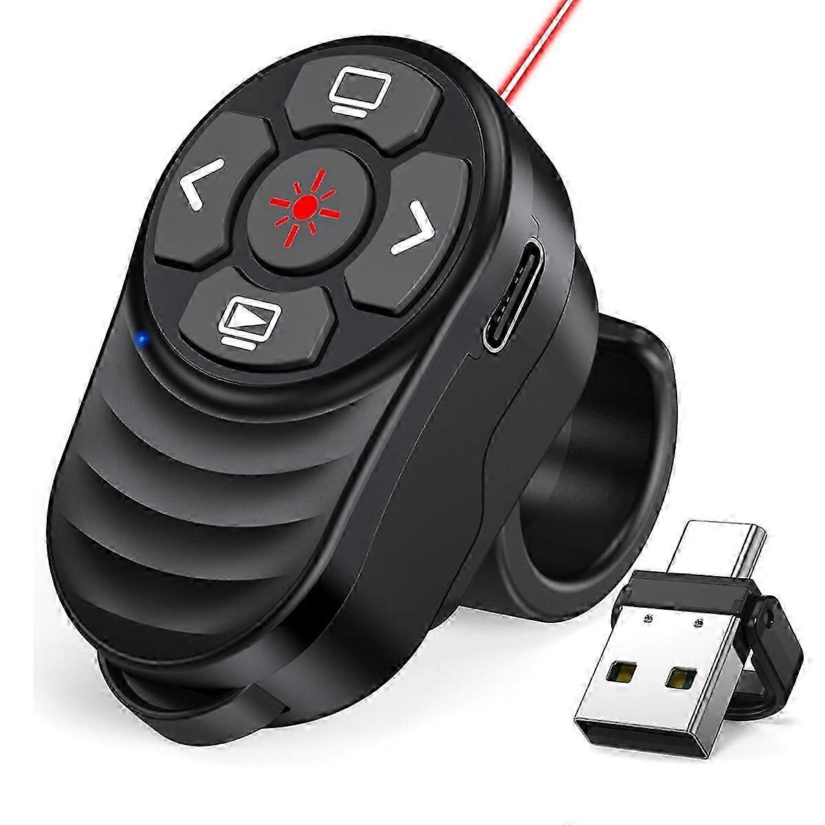 Rechargeable USB Type C Wireless Presentation Clicker, Finger Ring Presentations Powerpoint Clicker