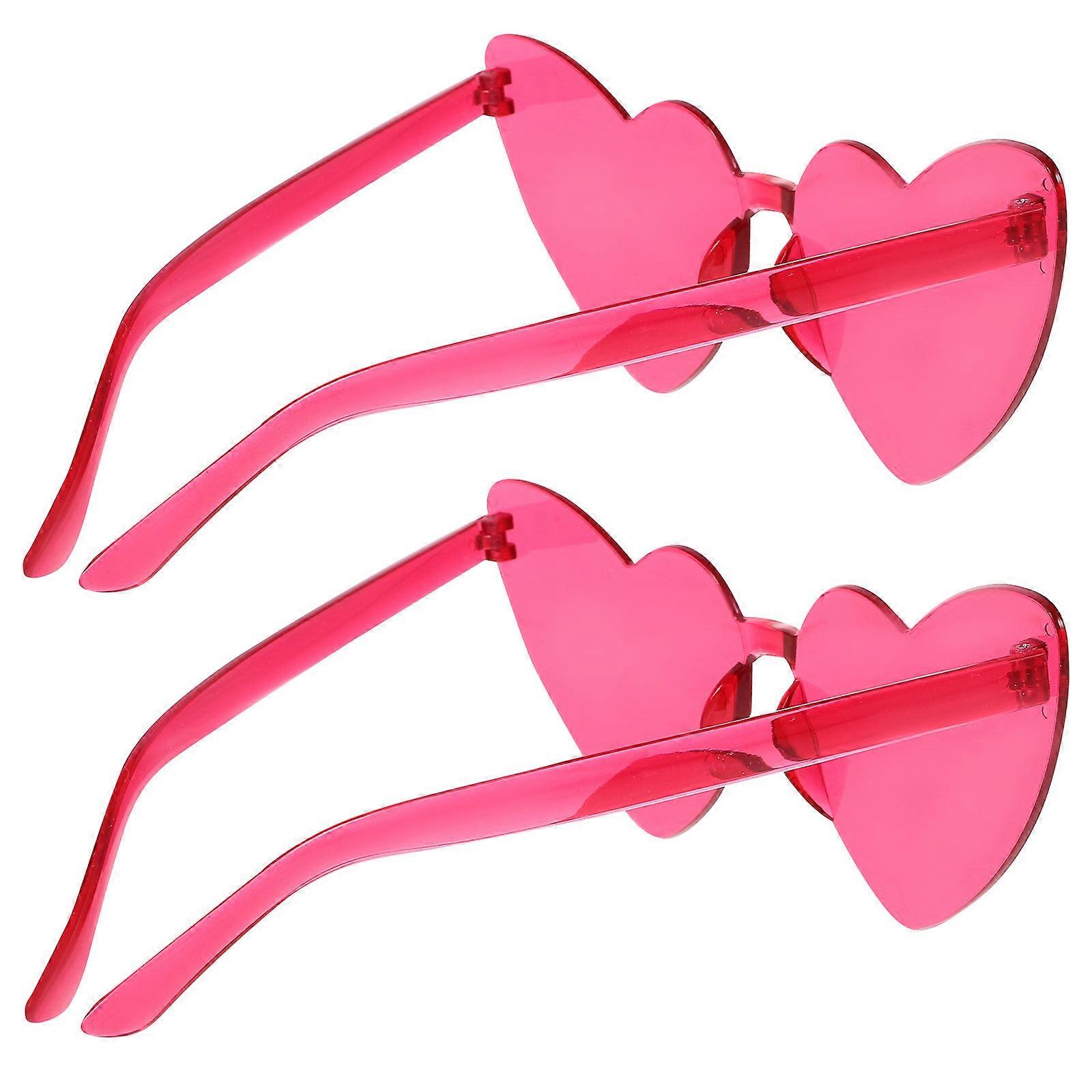 Fashionable Heart Shaped Rimless Sunglasses 2Pack Eyewear For Daily Use In Rosy Color Featuring Party Decoration