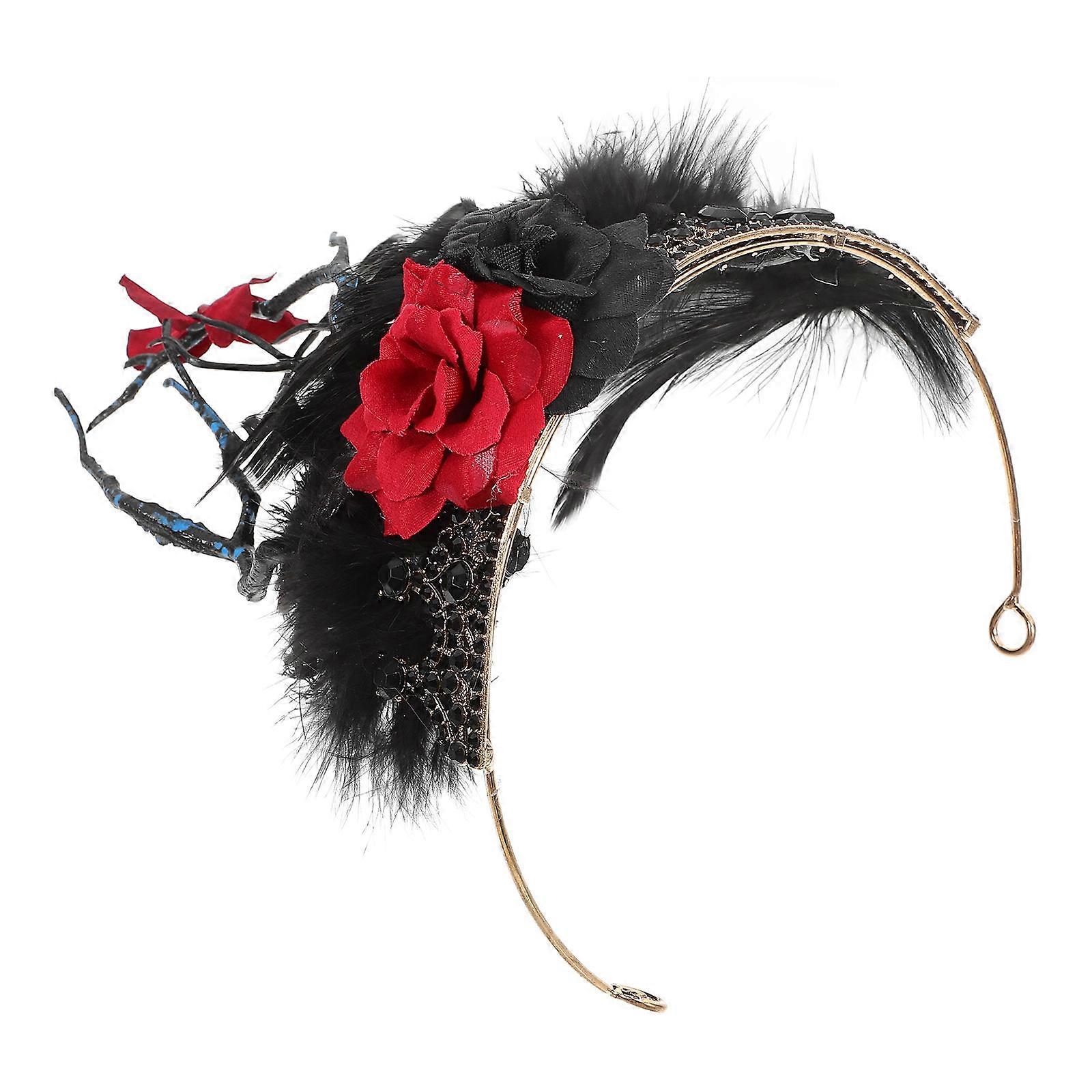 Black Gothic Style Halloween Headdress with Artificial Plume and Zinc Alloy for Party Decoration Fits Most Head Sizes