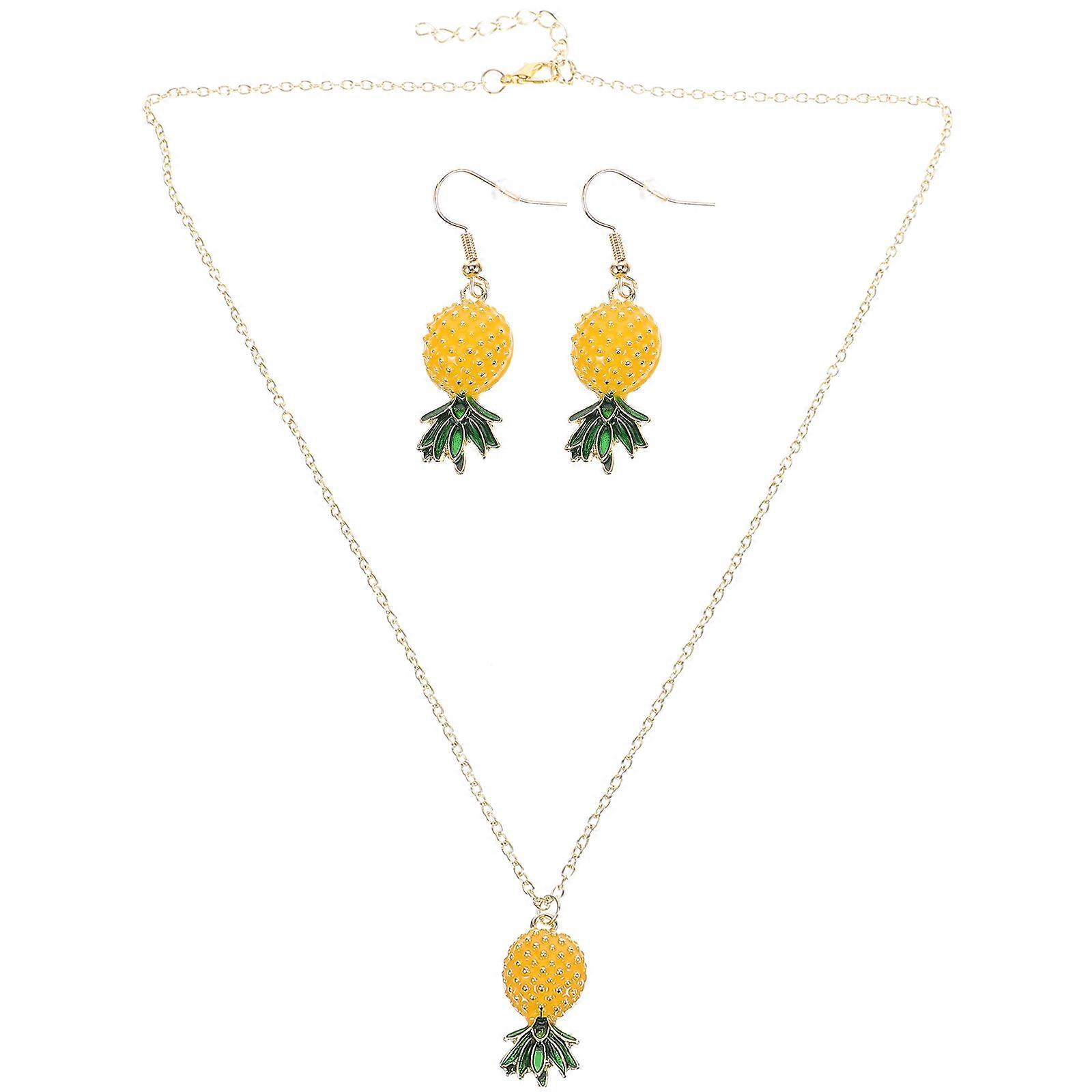 Ananas Küpe ve Kolye Seti Çeşitli Renklerde Vintage Moda Alaşım Takı Kadınlar için Hafif ve Dayanıklı 1 Set