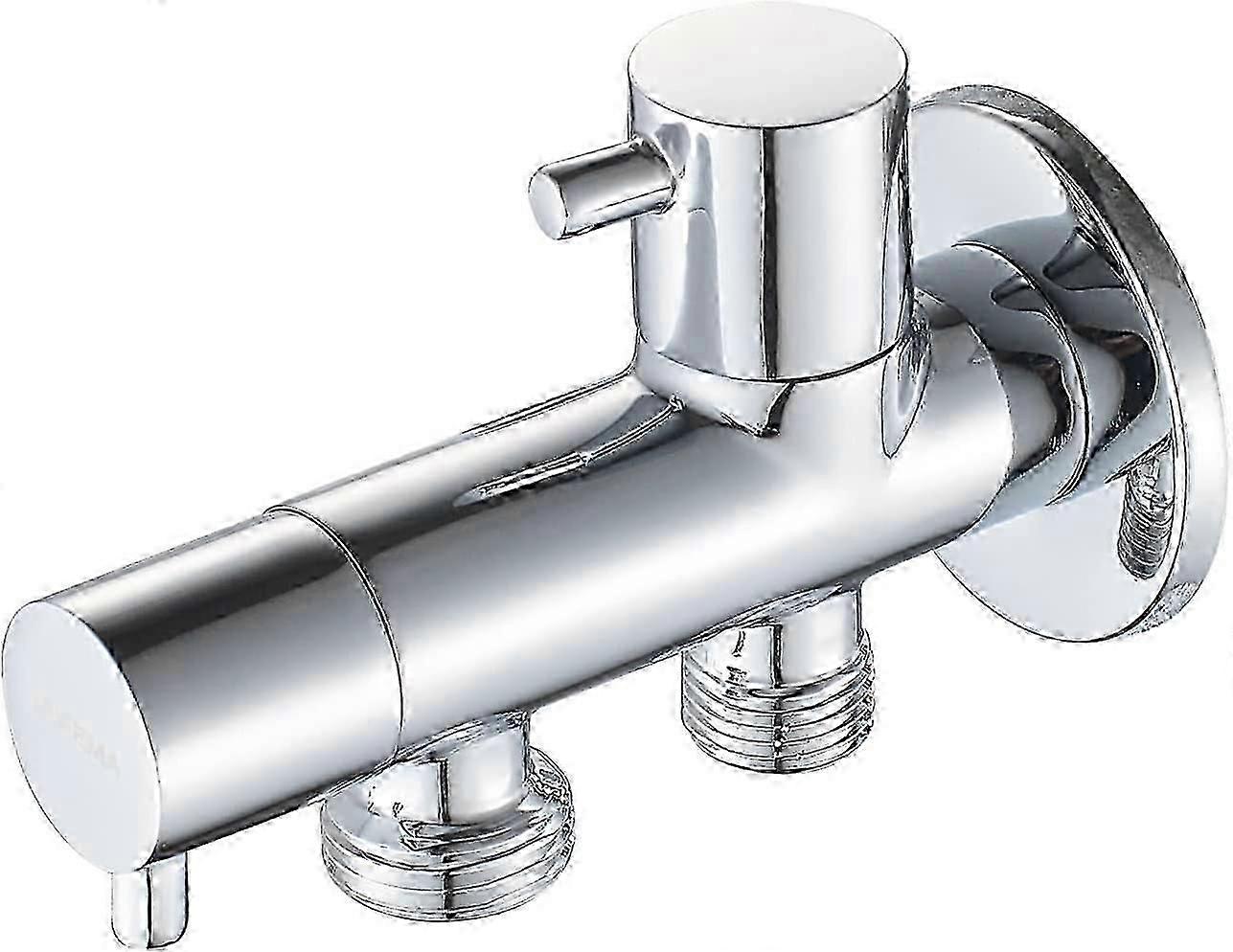 WC Hand Shower Stop Valve with Handle, 2-Outlet 20mm Cold Water Chrome Valve