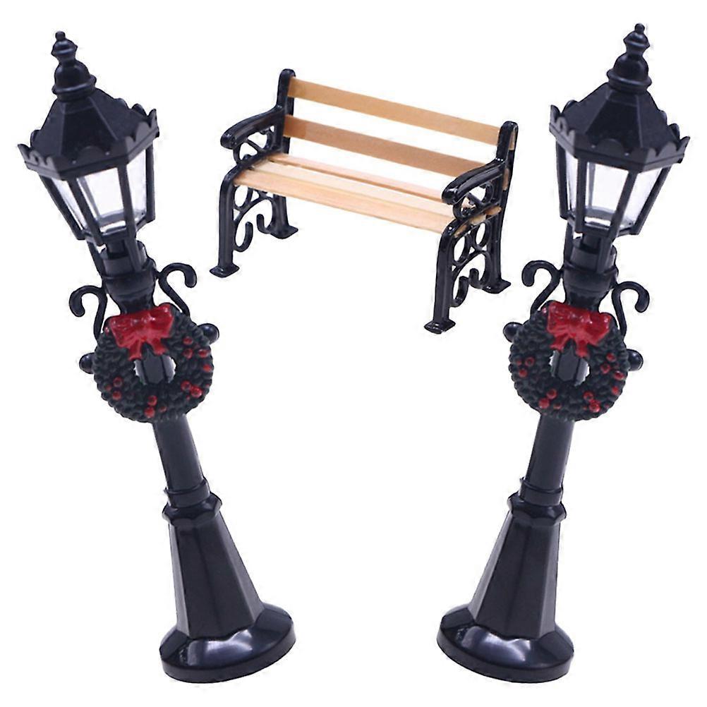 Miniature Street Light and Bench Set for Dollhouse Outdoor Decor – Includes Lamps and Garden Bench for Micro Landscape and Fairy Garden Use