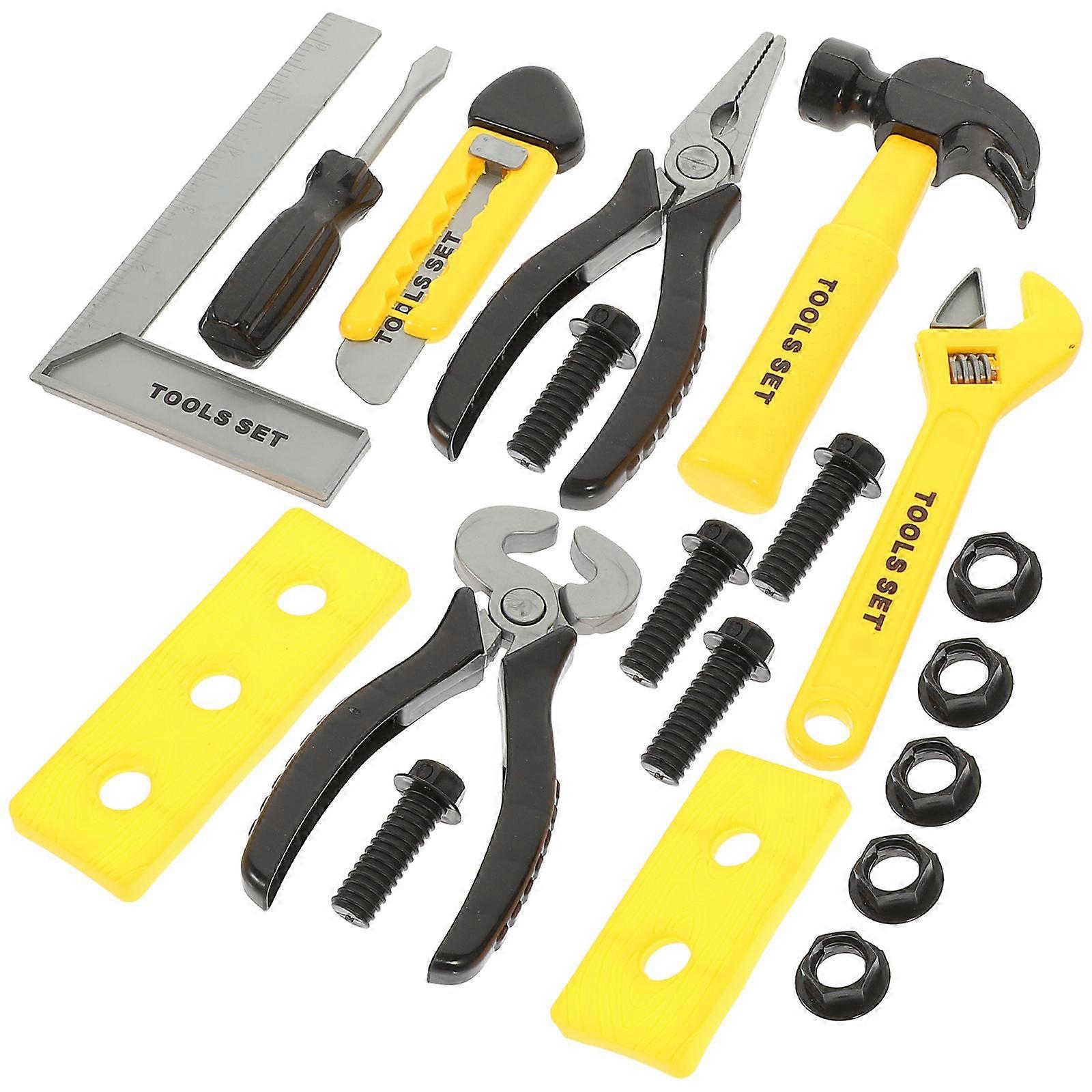 Plastic Tool Set with Hammer Wrench Screwdriver for Kids Pretend Play Assorted Color