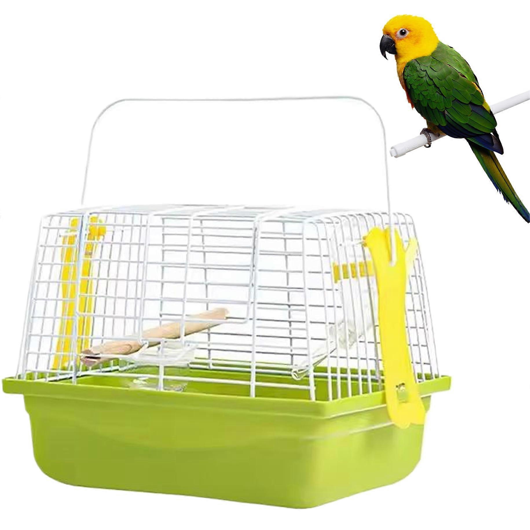 Portable Bird Travel Cage with Handle and Base Net, Easy to Assemble Travel Carrier for African Grey, Conure, Cockatiel, Lovebird, Finch, and Canary.