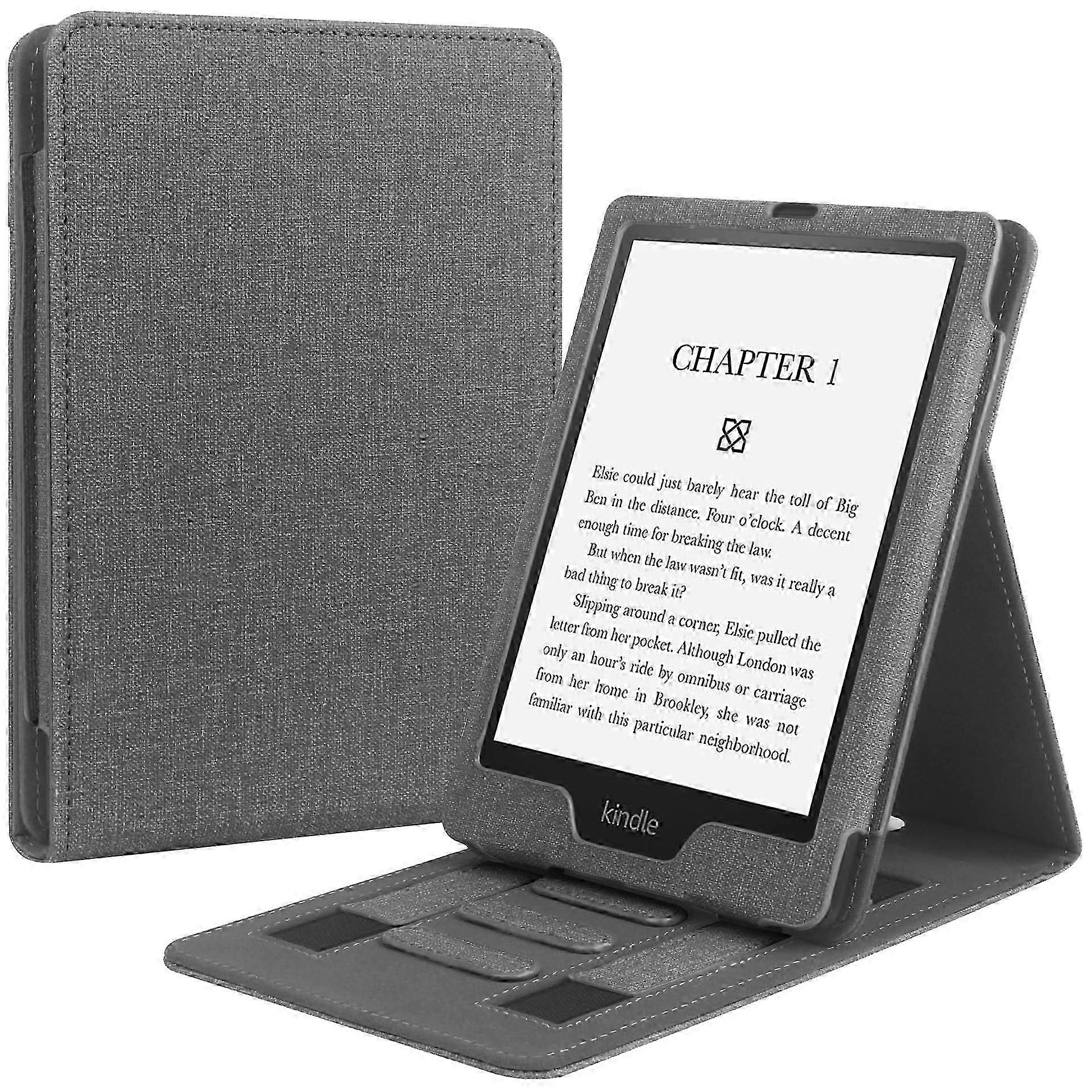 حافظة قابلة للطي لجهاز Kindle Paperwhite من الجيل 5 / 6 / 7 / 10 ، حزامين لليد وغطاء الحامل رمادي