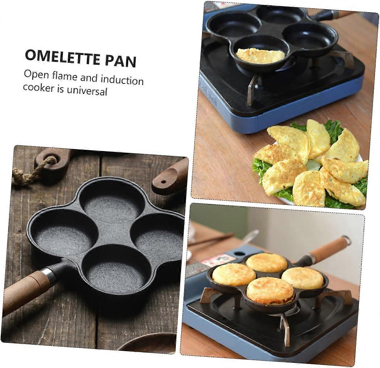 Non-Stick Four-Hole Omelette Pan for Pancakes Induction Compatible Easy Clean Breakfast Skillet Cookware 10 Inch