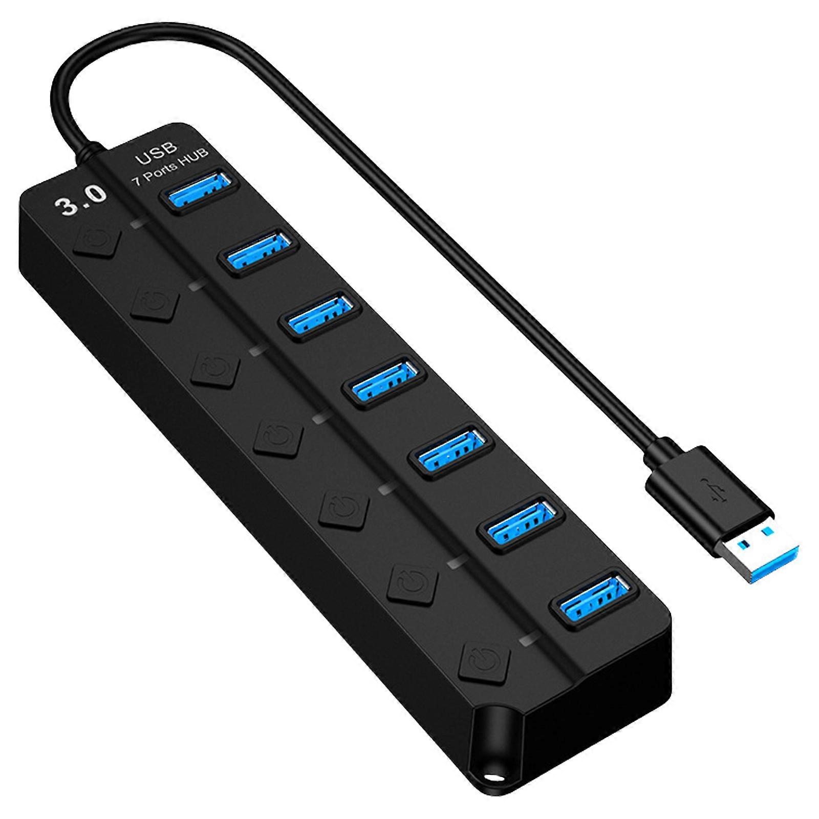 4 Port/7 Port USB Data Hub Splitter with LED Individual Switches 5Gbps USB 3.0 Hub Multiple Expander for Computer Laptop Multicolor