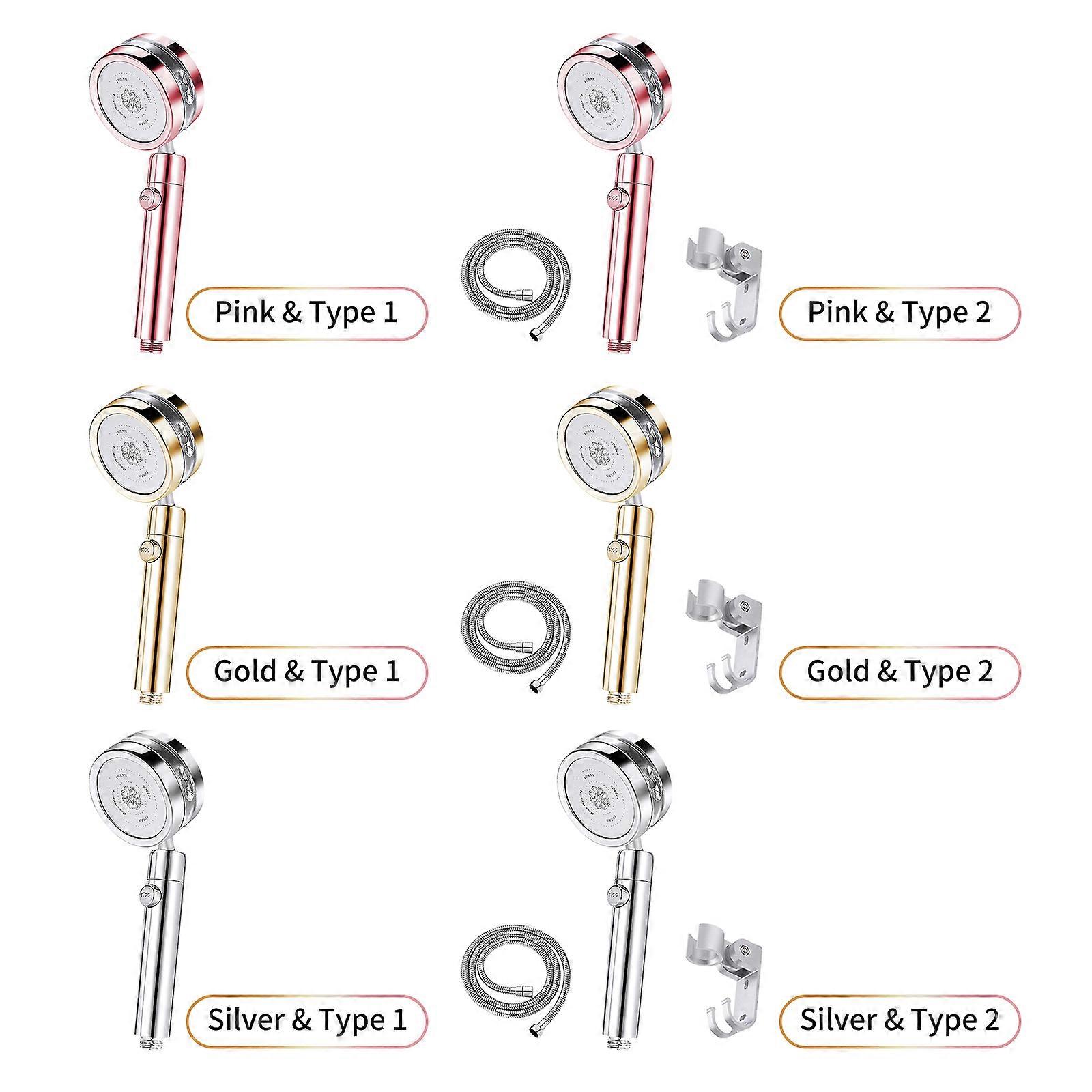 High Pressure Handheld Shower Head with 1.5m Hose Bracket Turbo Fan ON/Off Pause Switch Water Saving Showerhead G1/2 Rotating Bathroom Shower Head