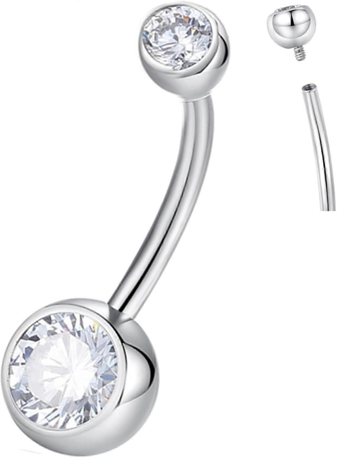G23 Titanium Belly Button Ring - CZ Round Cubic Zirconia Internally Threaded